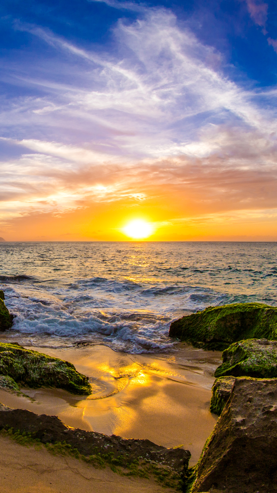 Descarga gratuita de fondo de pantalla para móvil de Mar, Horizonte, Océano, Musgo, Atardecer, Tierra/naturaleza, Puesta De Sol.