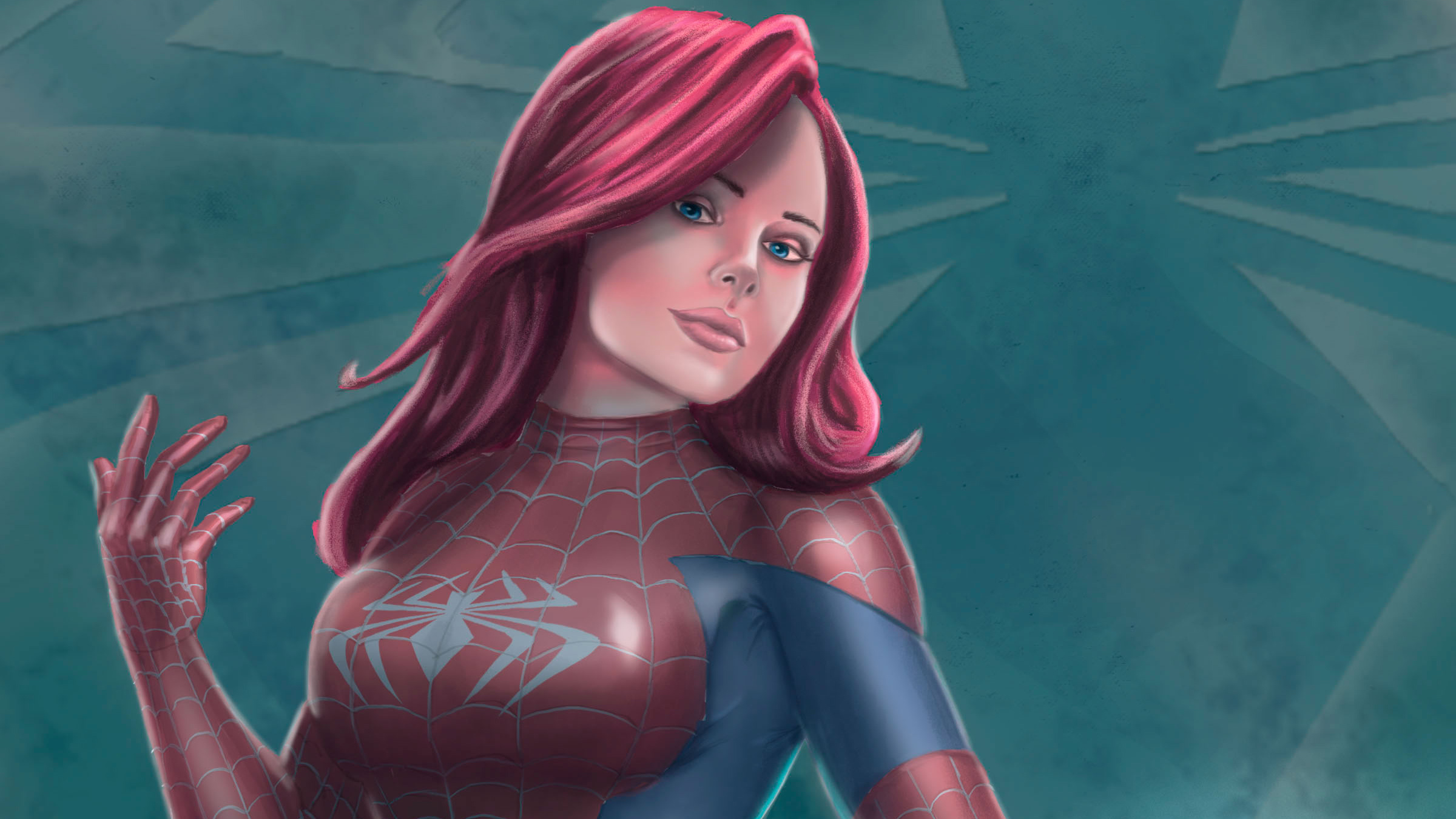 comics, spider girl, blue eyes, pink hair