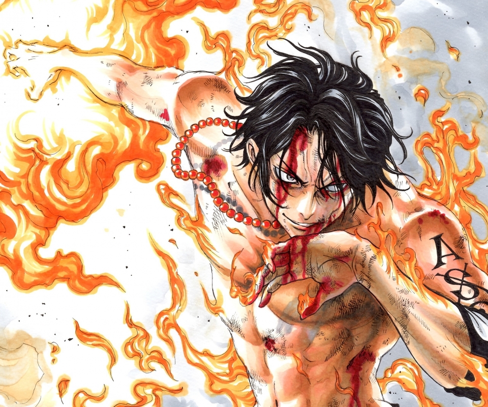 Handy-Wallpaper Blut, Tätowierung, Animes, Schwarzes Haar, Portgas D Ace, One Piece kostenlos herunterladen.