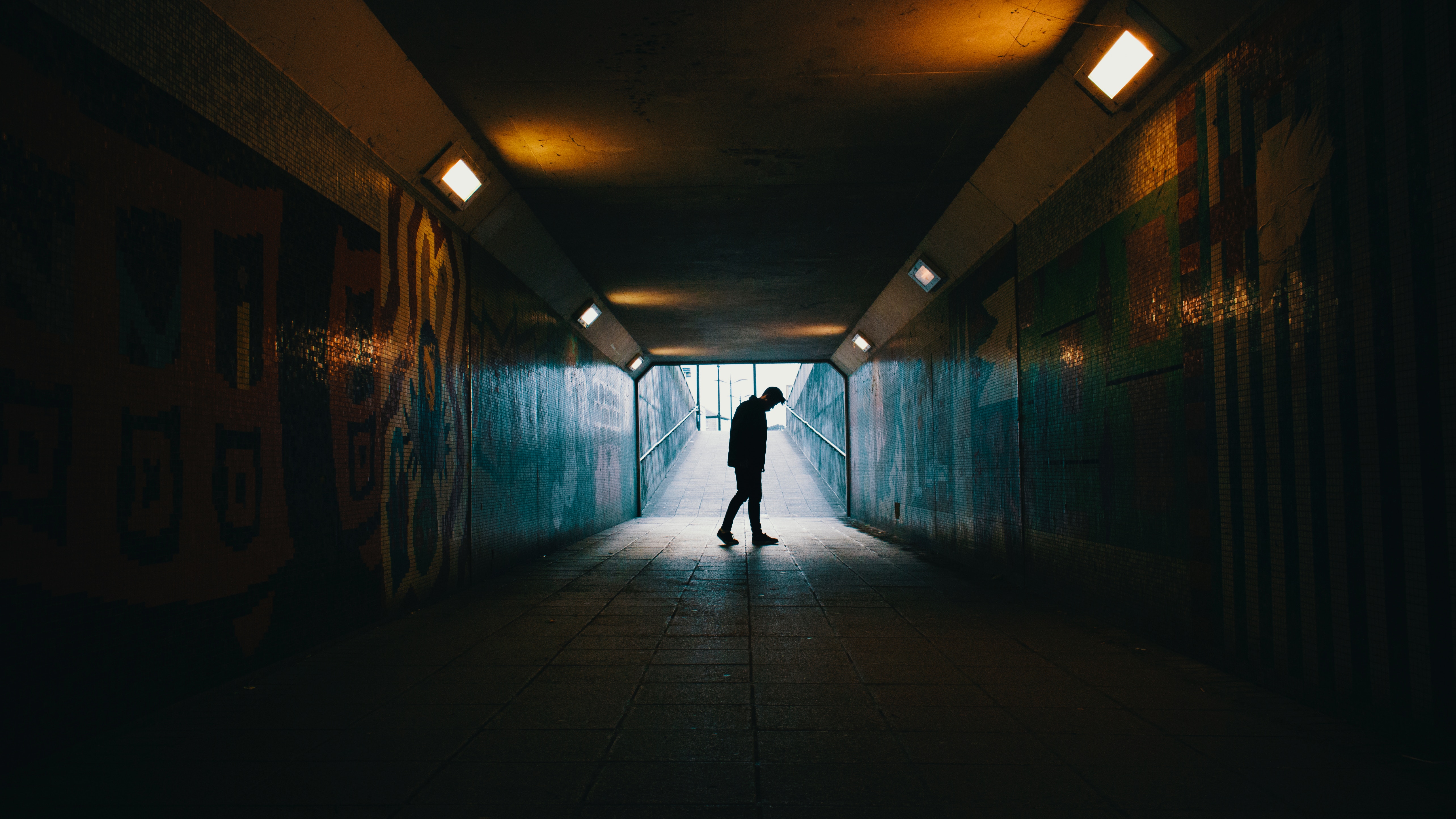 tunnel, silhouette, loneliness, dark, underground