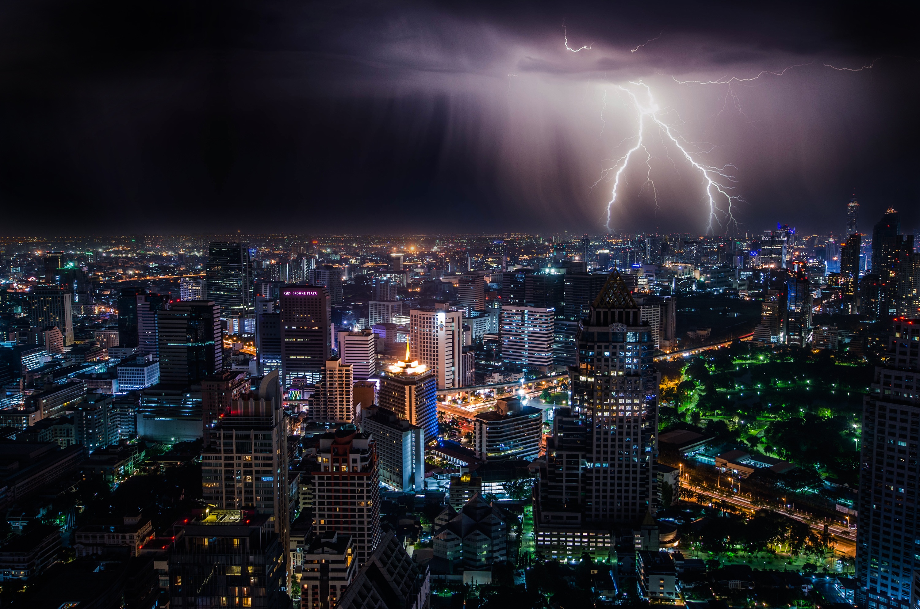 Download mobile wallpaper Cities, Night, Lightning, City, Skyscraper, Building, Cityscape, Thailand, Bangkok, Man Made for free.