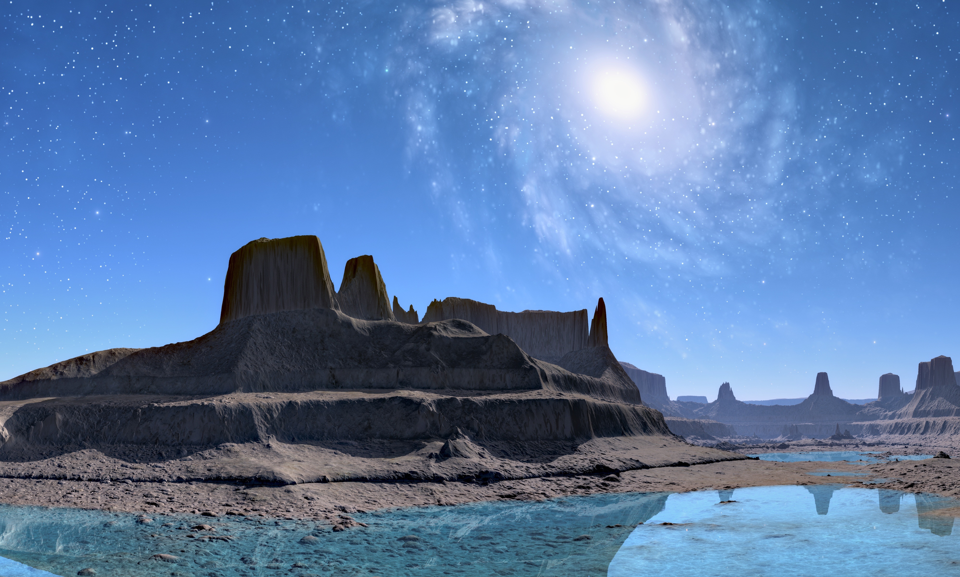 Free download wallpaper Landscape, Mountain, Starry Sky, Galaxy, Sci Fi on your PC desktop