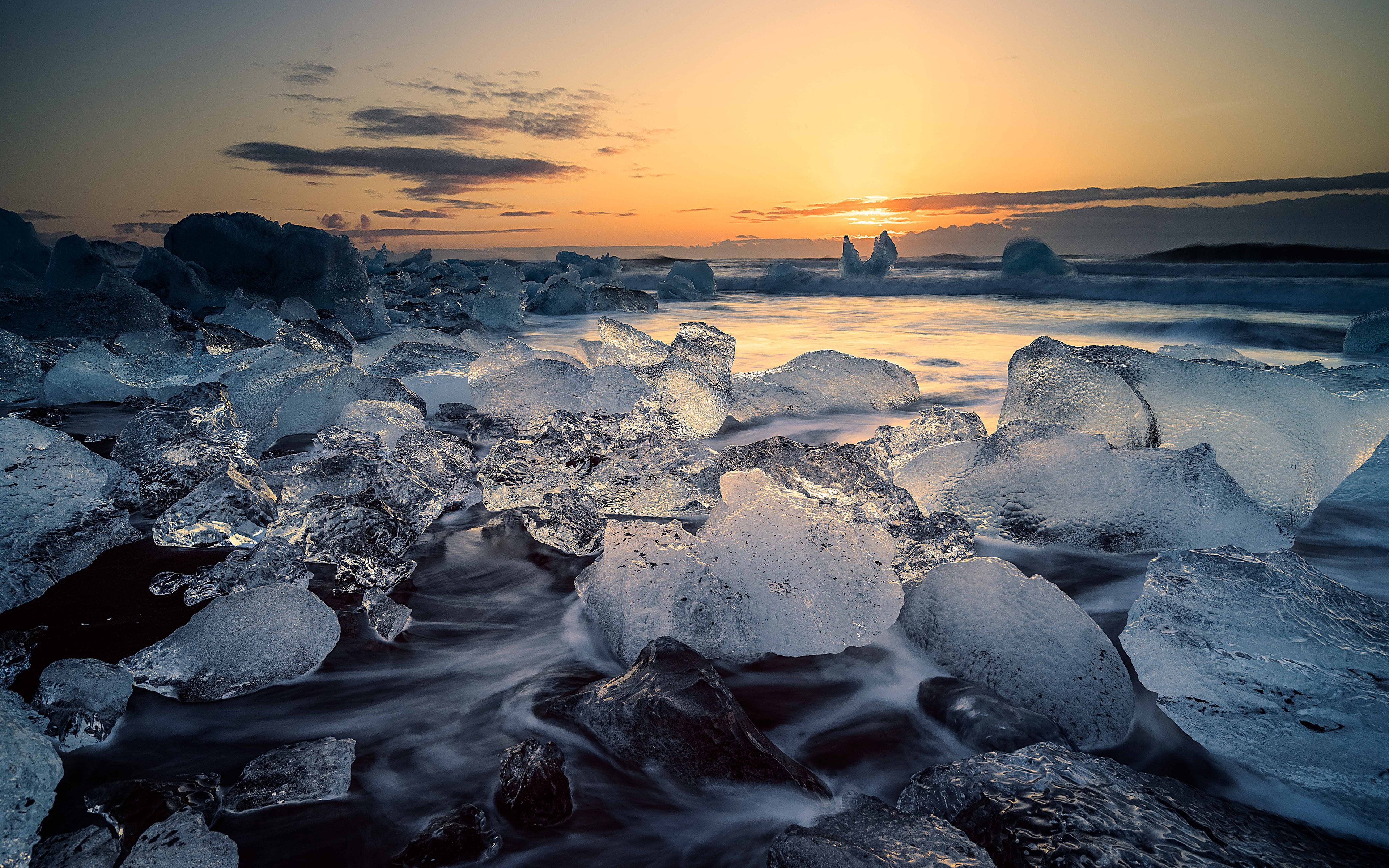 Download mobile wallpaper Nature, Water, Ice, Horizon, Sunrise, Earth for free.