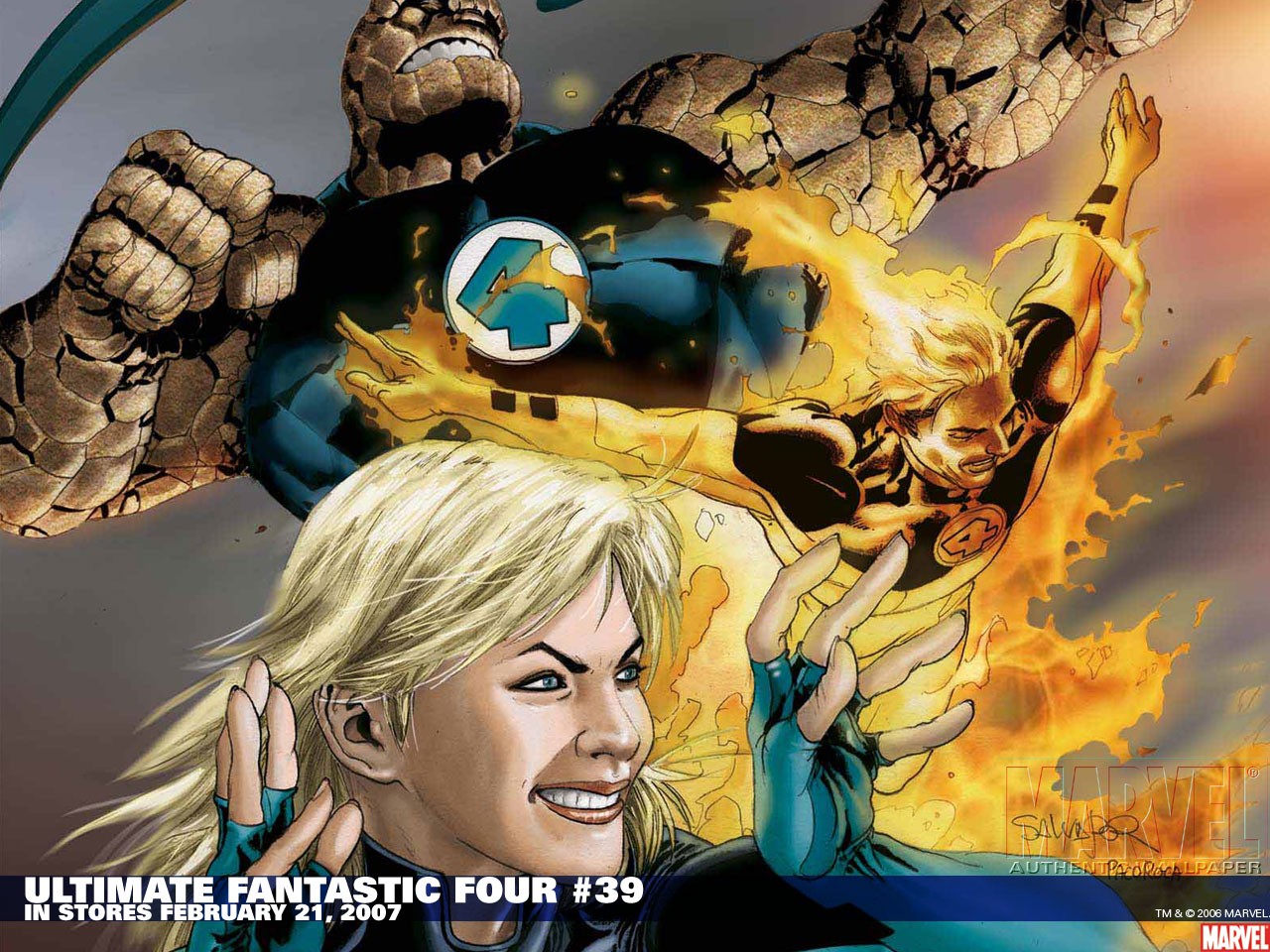 comics, ultimate fantastic four, human torch (marvel comics), invisible woman, susan storm, thing (marvel comics)