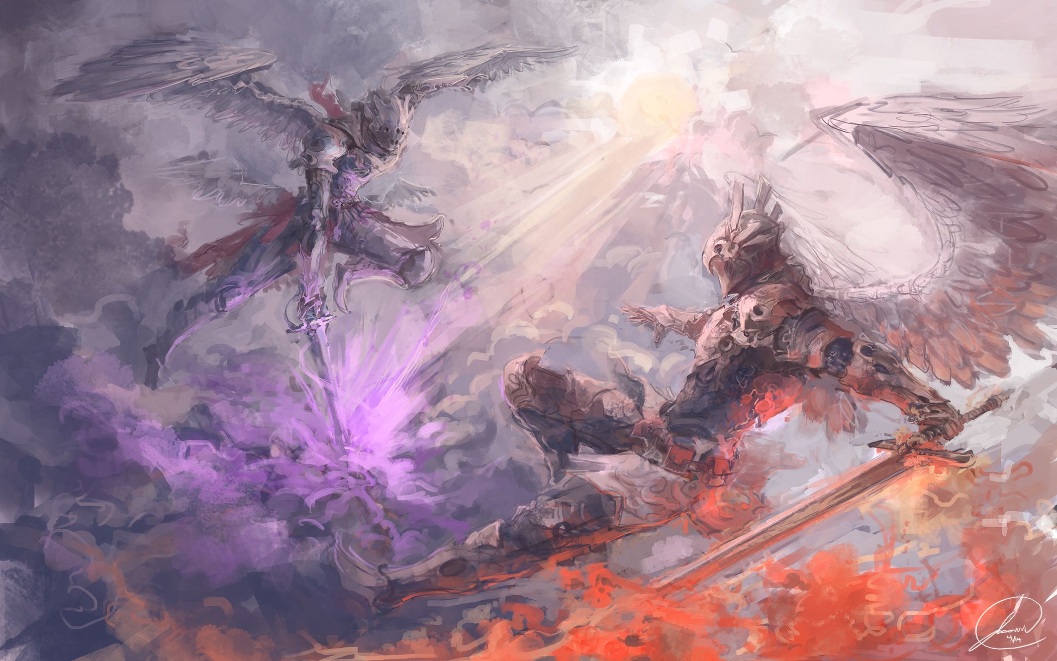 Download mobile wallpaper Fantasy, Wings, Fight, Armor, Sword, Angel Warrior for free.