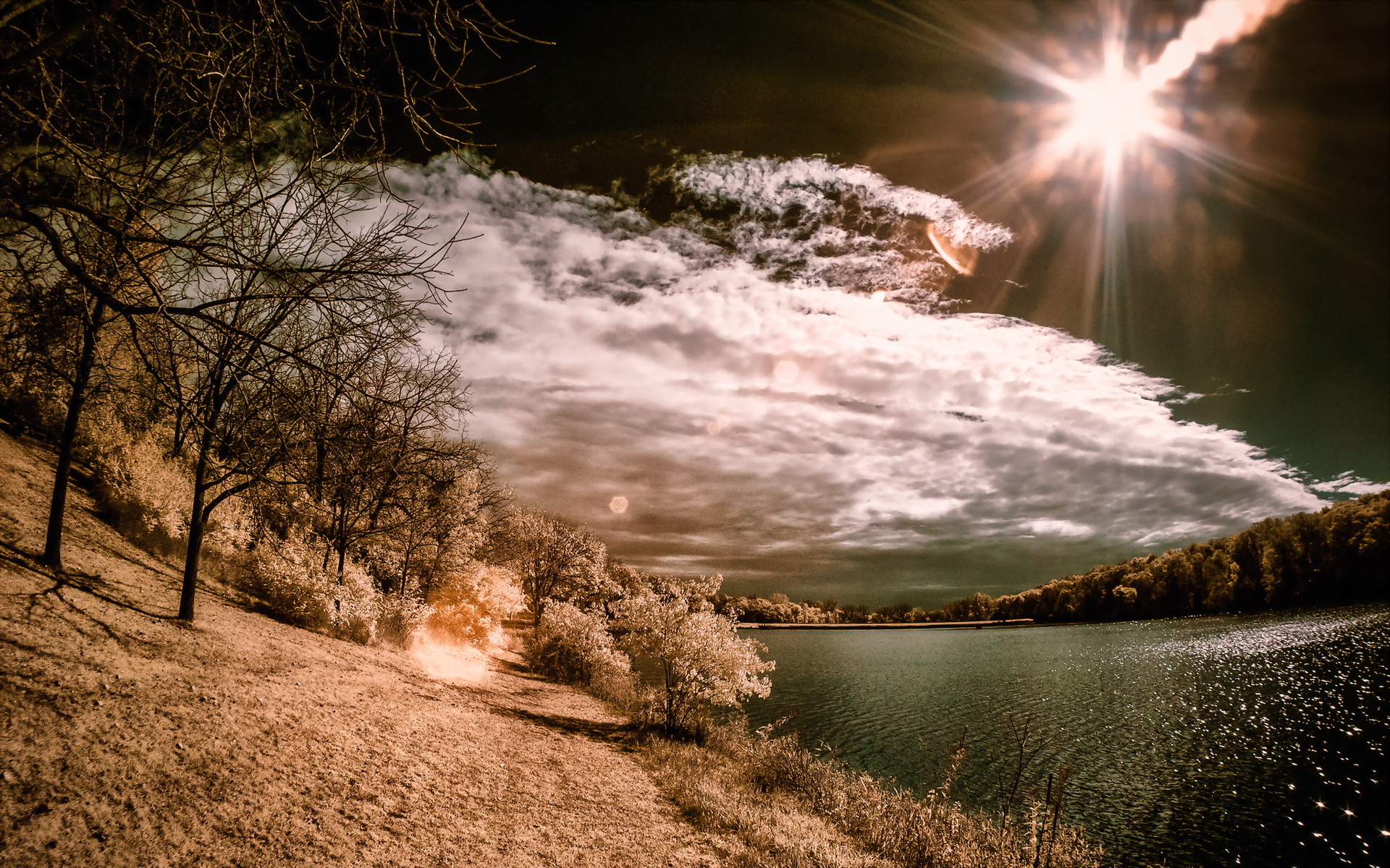 Descarga gratuita de fondo de pantalla para móvil de Paisaje, Naturaleza, Sol, Rio, Nube, Tierra/naturaleza, Brillo Solar.