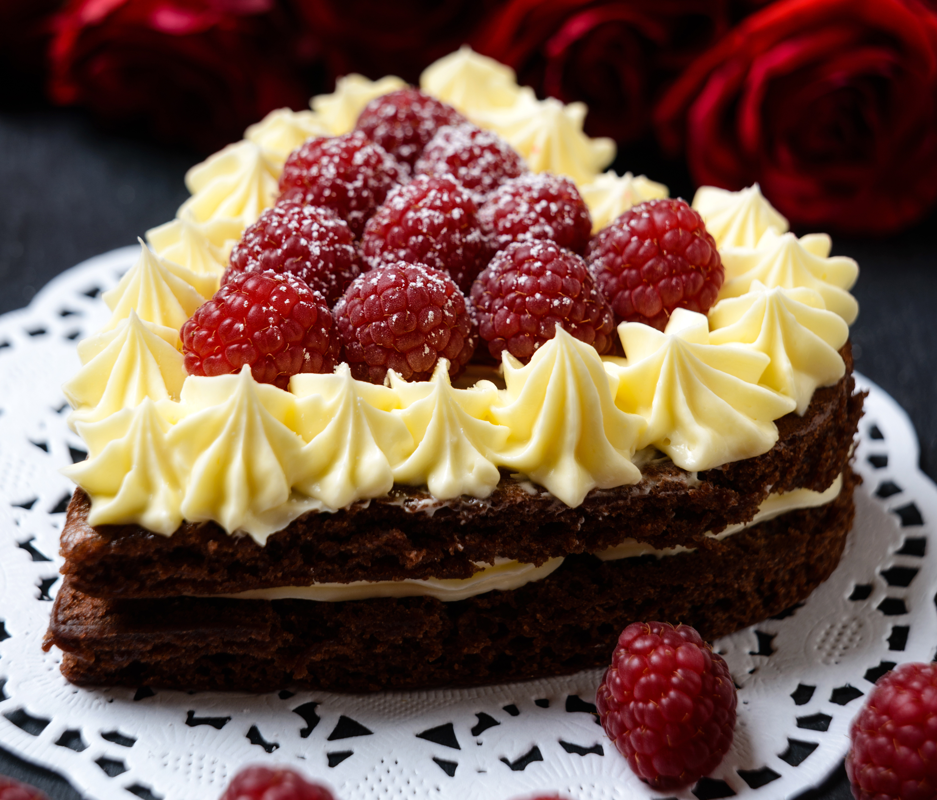 Download mobile wallpaper Food, Dessert, Raspberry, Cake, Heart Shaped, Pastry for free.