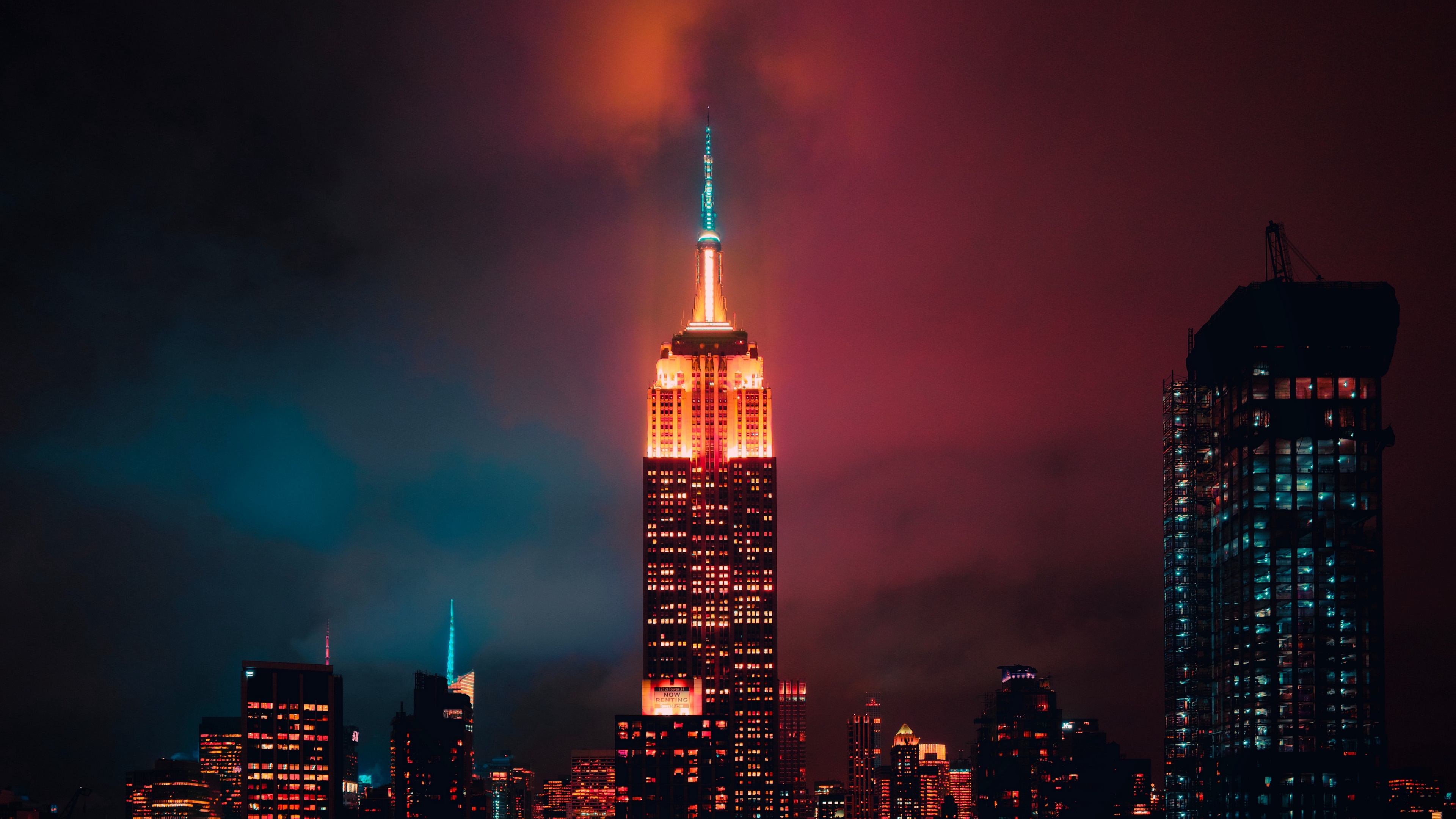 Téléchargez des papiers peints mobile Nuit, Gratte Ciel, Bâtiment, Empire State Building, Les Monuments, Construction Humaine gratuitement.