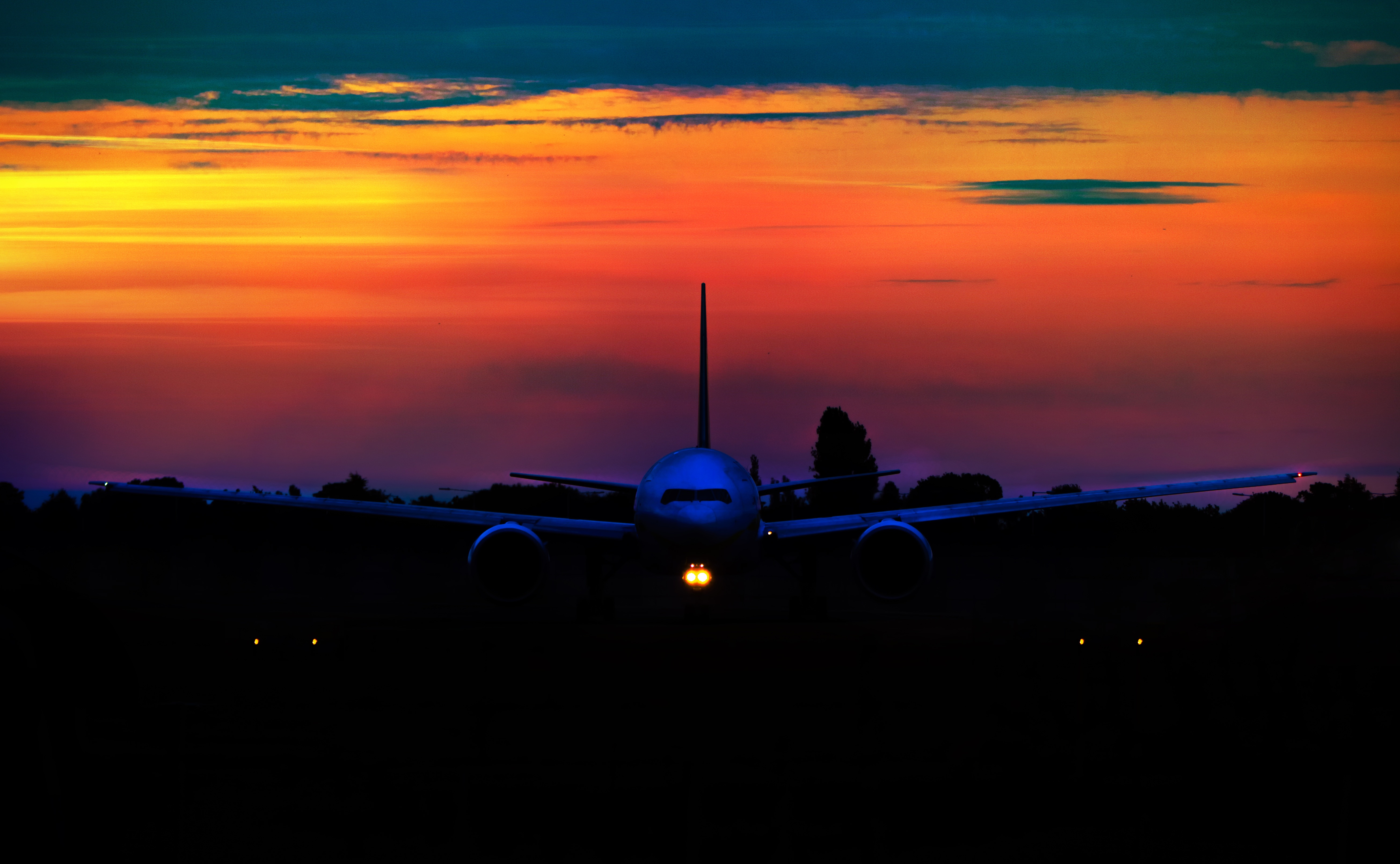 Free download wallpaper Sunset, Sky, Dark, Plane, Airplane on your PC desktop