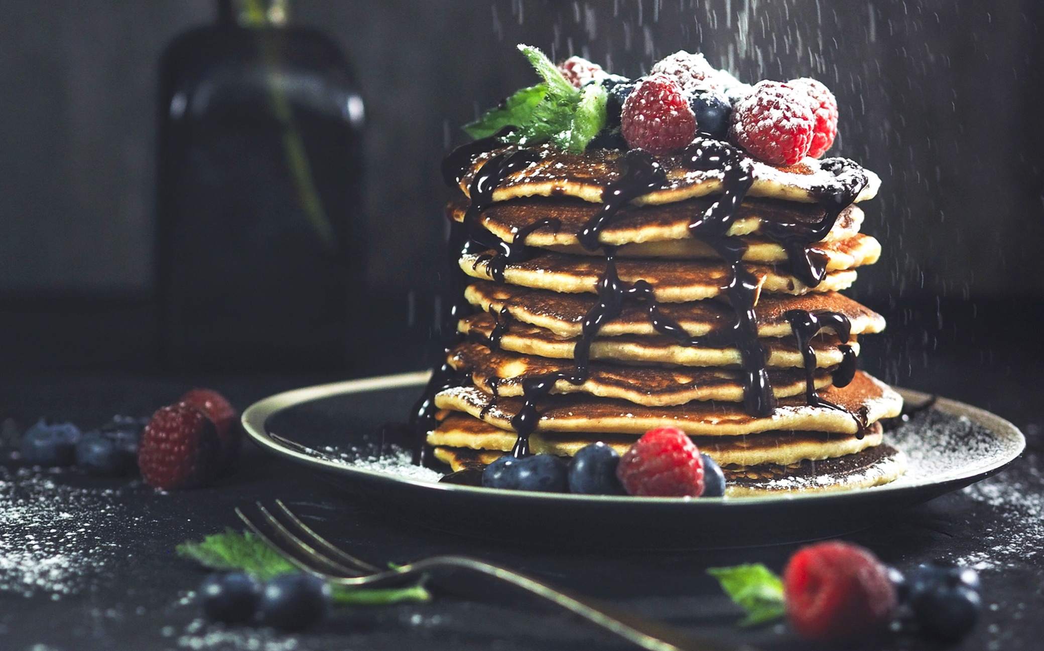 Download mobile wallpaper Food, Blueberry, Raspberry, Still Life, Breakfast, Pancake for free.