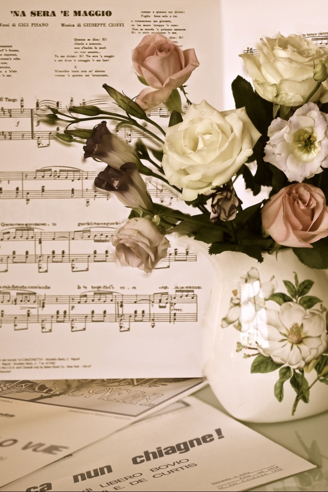 Download mobile wallpaper Music, Still Life, Flower, Photography, Sheet Music for free.