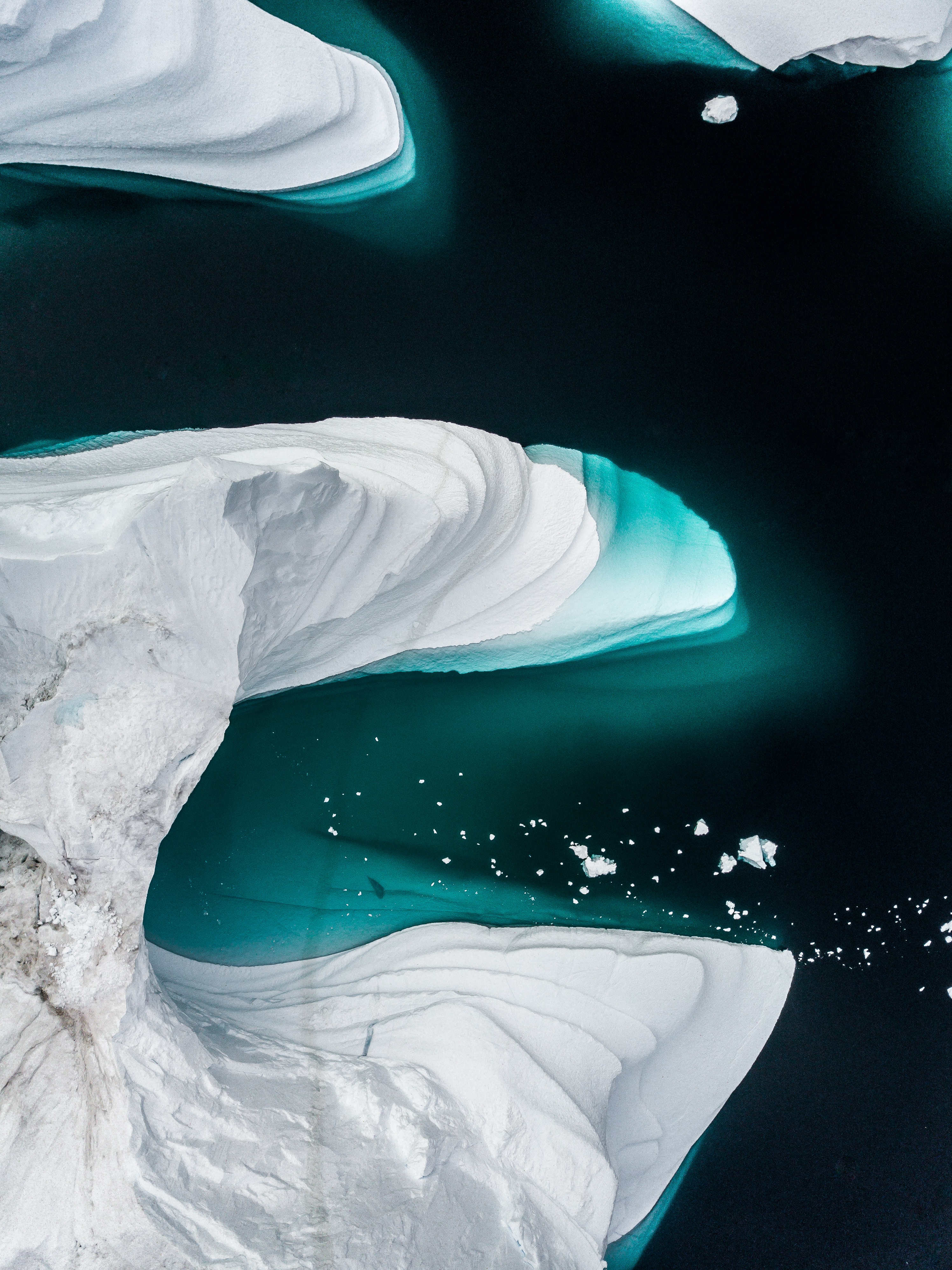 glacier, nature, water, ice, icebergs, view from above