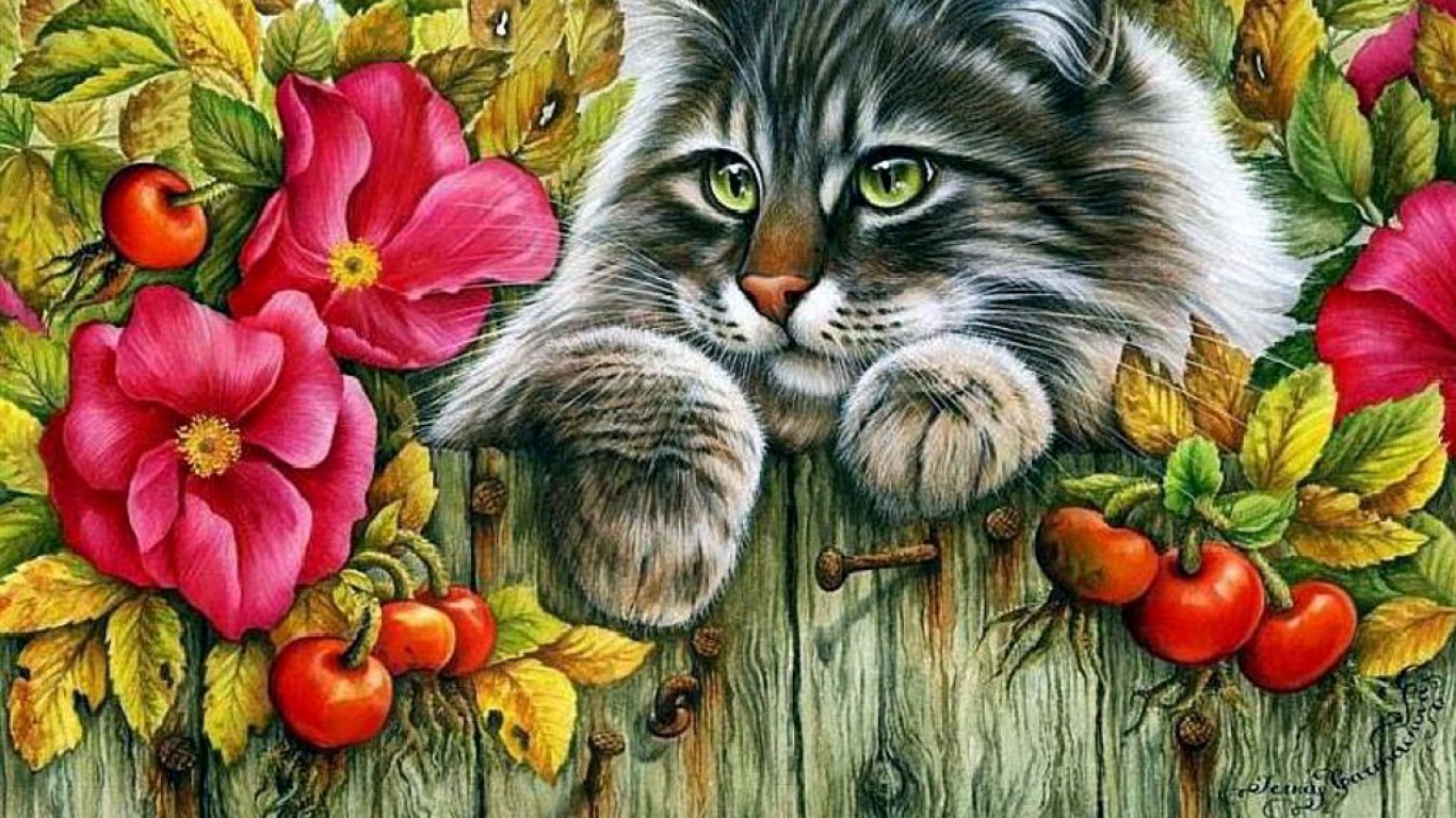 Download mobile wallpaper Cat, Painting, Artistic for free.