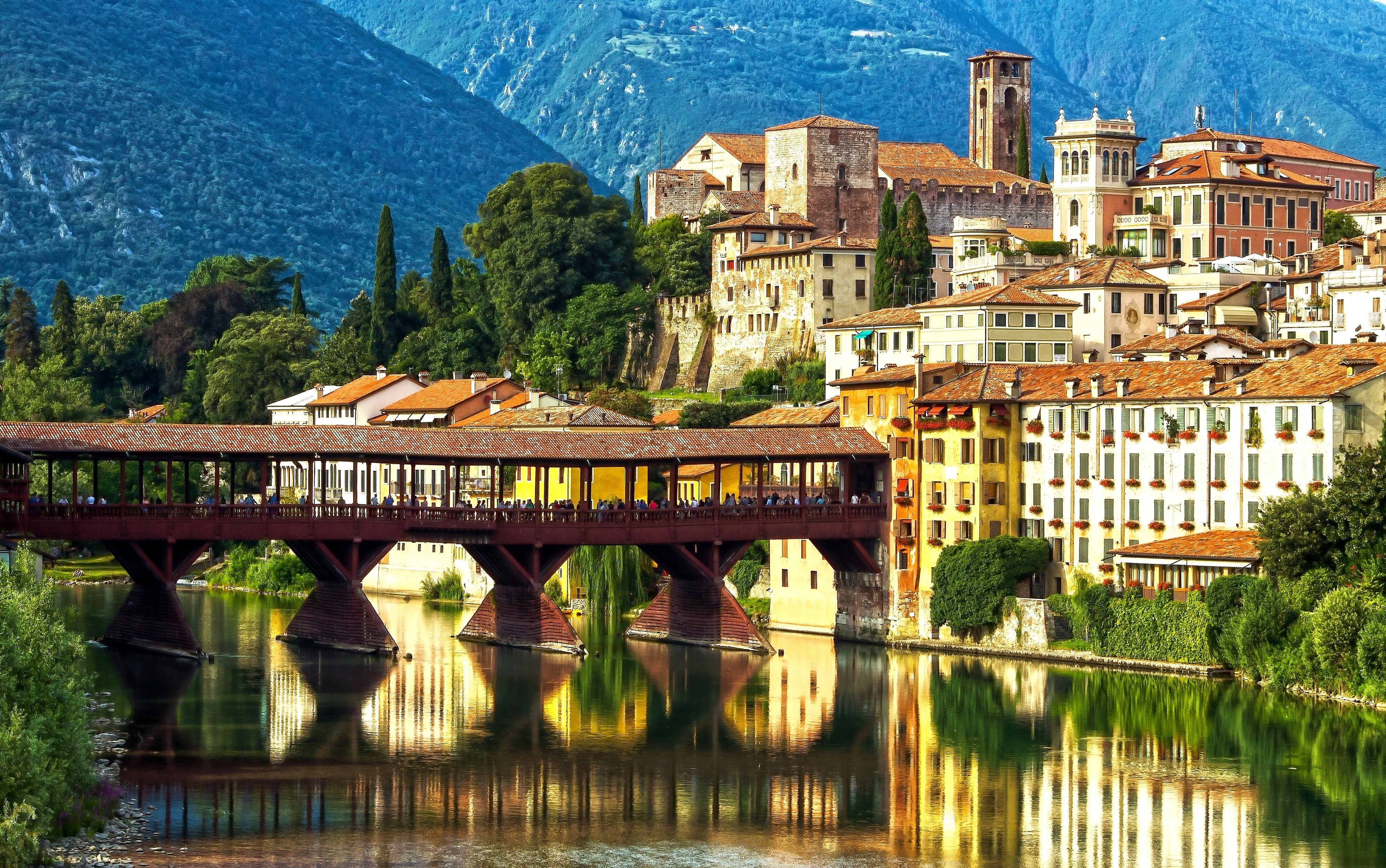 Download mobile wallpaper Italy, House, Village, Bridge, Man Made for free.