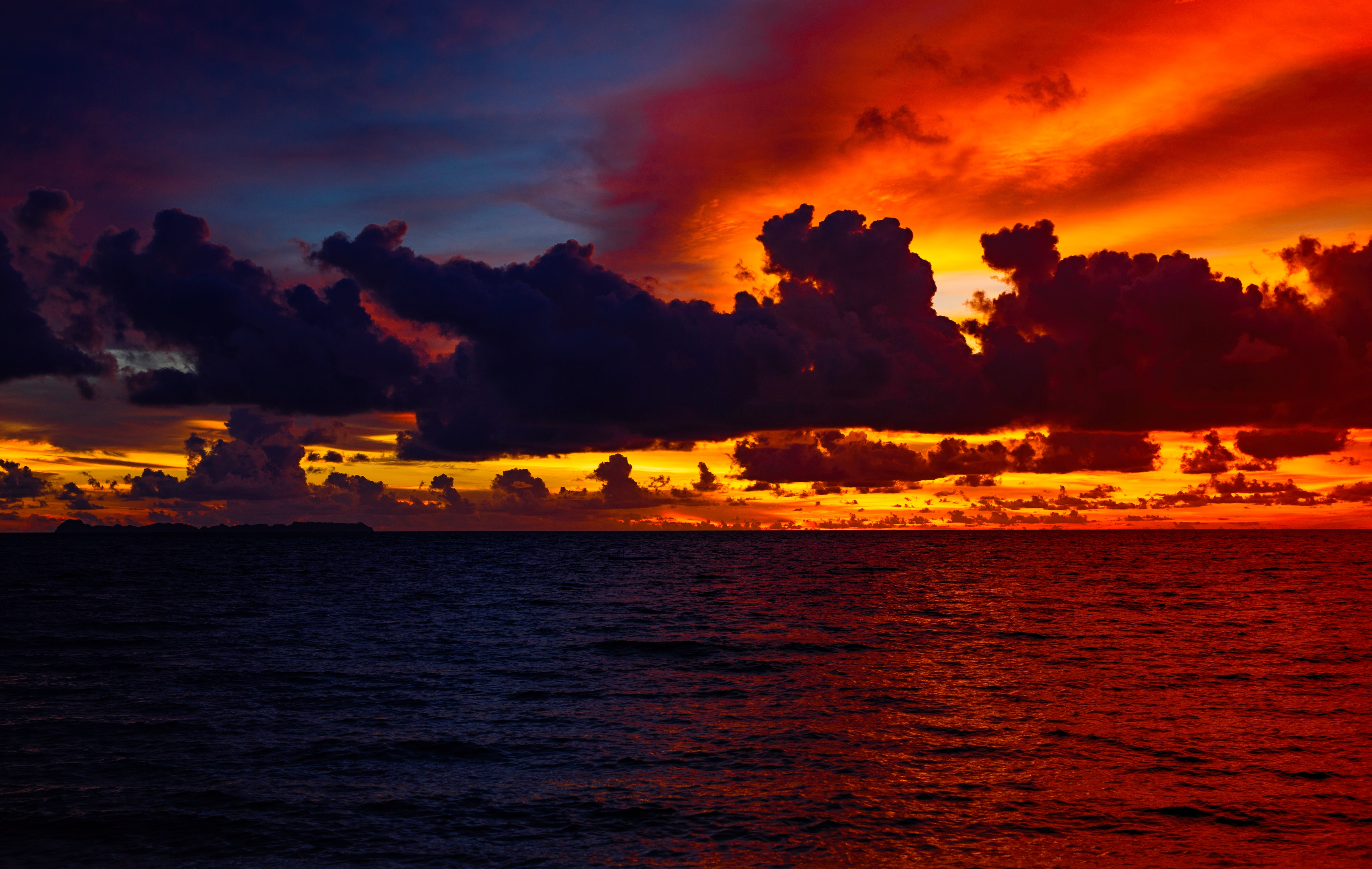 Free download wallpaper Clouds, Water, Sunset, Dark, Ocean on your PC desktop