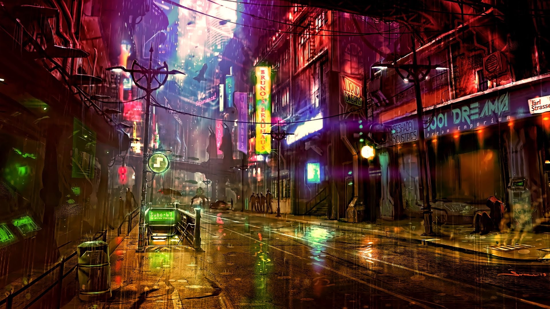 Laden Sie das Cyberpunk, Farben, Science Fiction, Futuristisch, Großstadt-Bild kostenlos auf Ihren PC-Desktop herunter