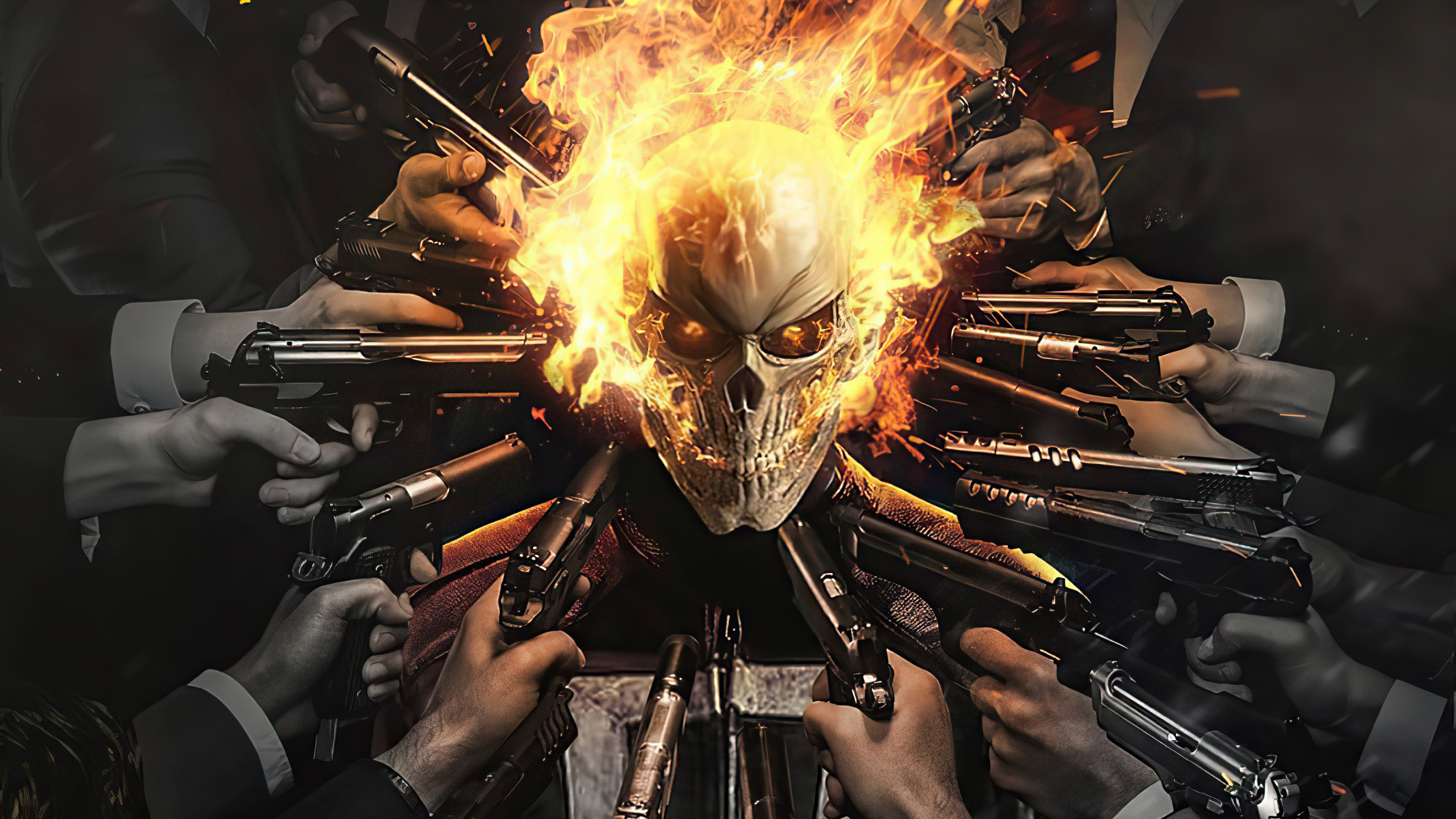 Download mobile wallpaper Ghost Rider, Flame, Skull, Gun, Comics for free.