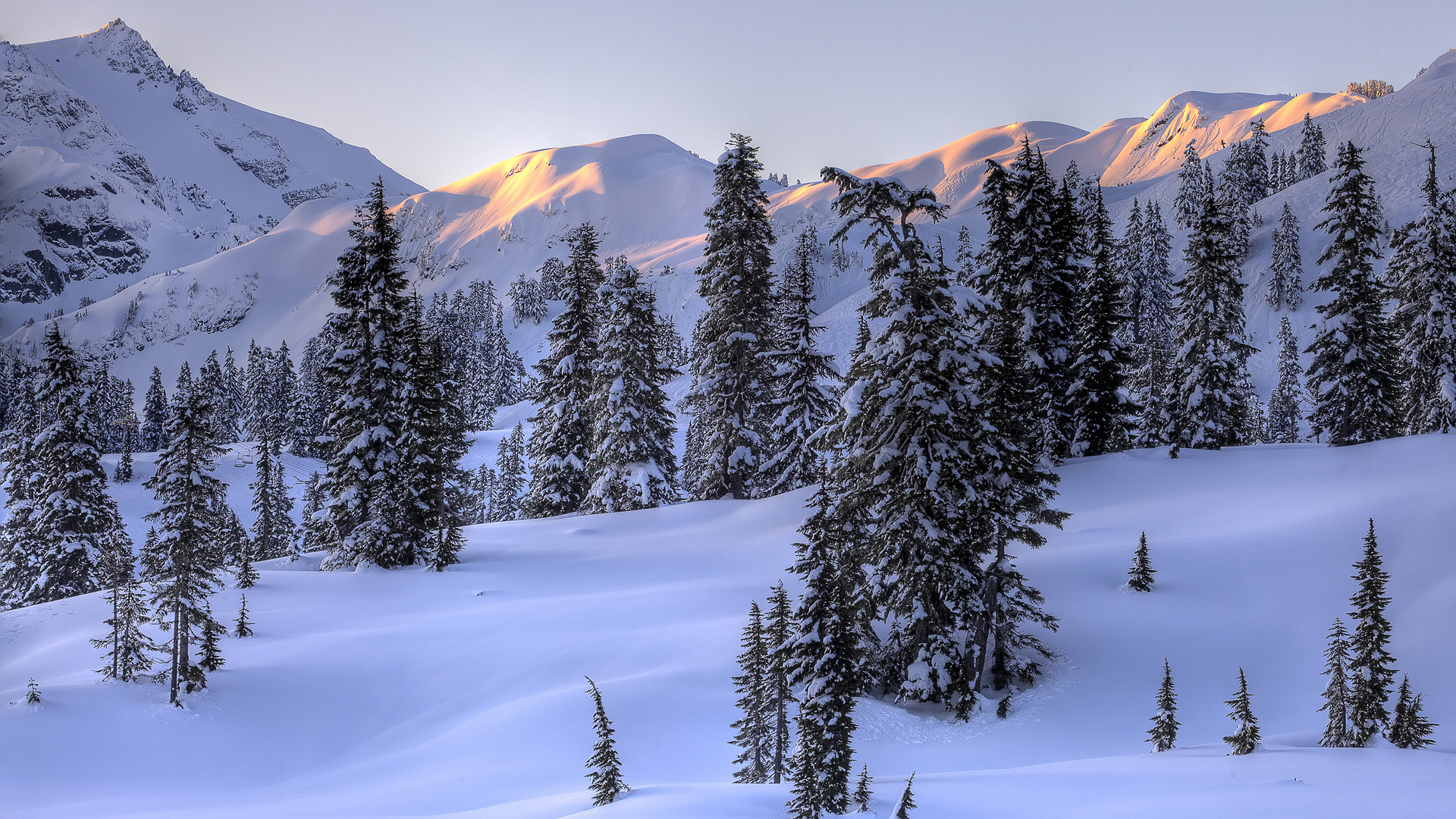 Скачать обои бесплатно Снег, Деревья, Горы, Пейзаж картинка на рабочий стол ПК