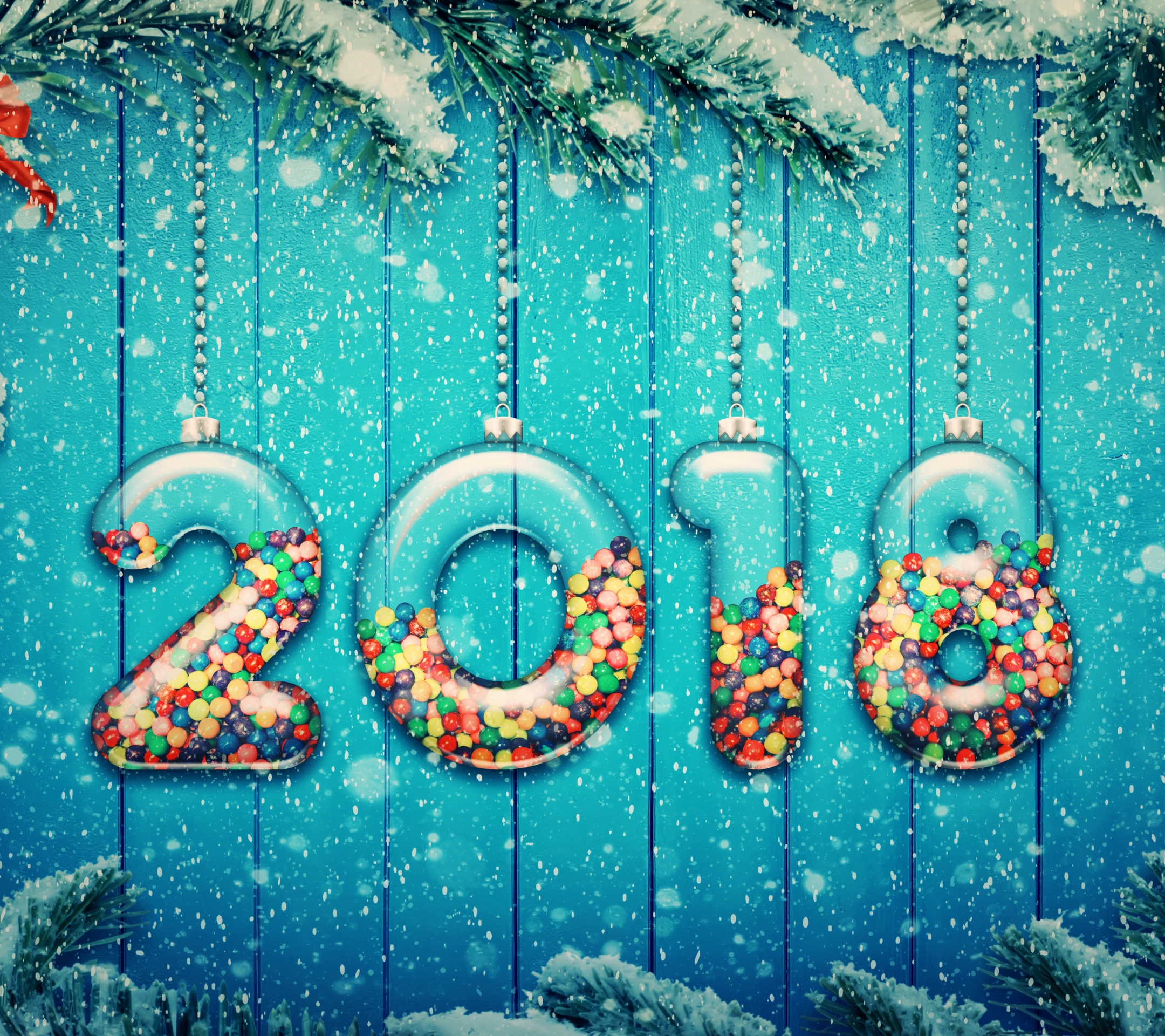 Download mobile wallpaper New Year, Holiday, Colors, New Year 2018 for free.