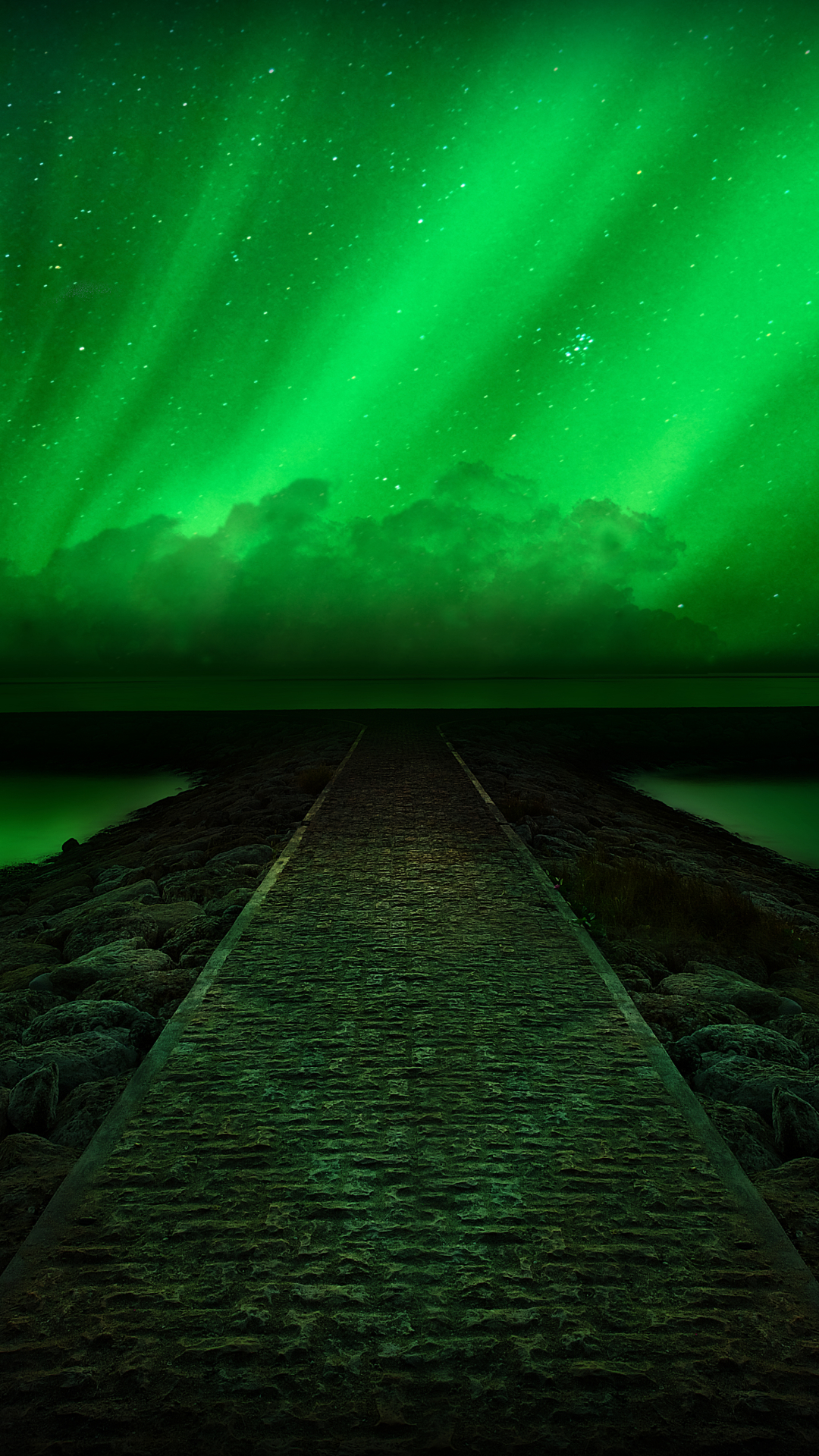 Download mobile wallpaper Sky, Stars, Night, Horizon, Earth, Aurora Borealis for free.