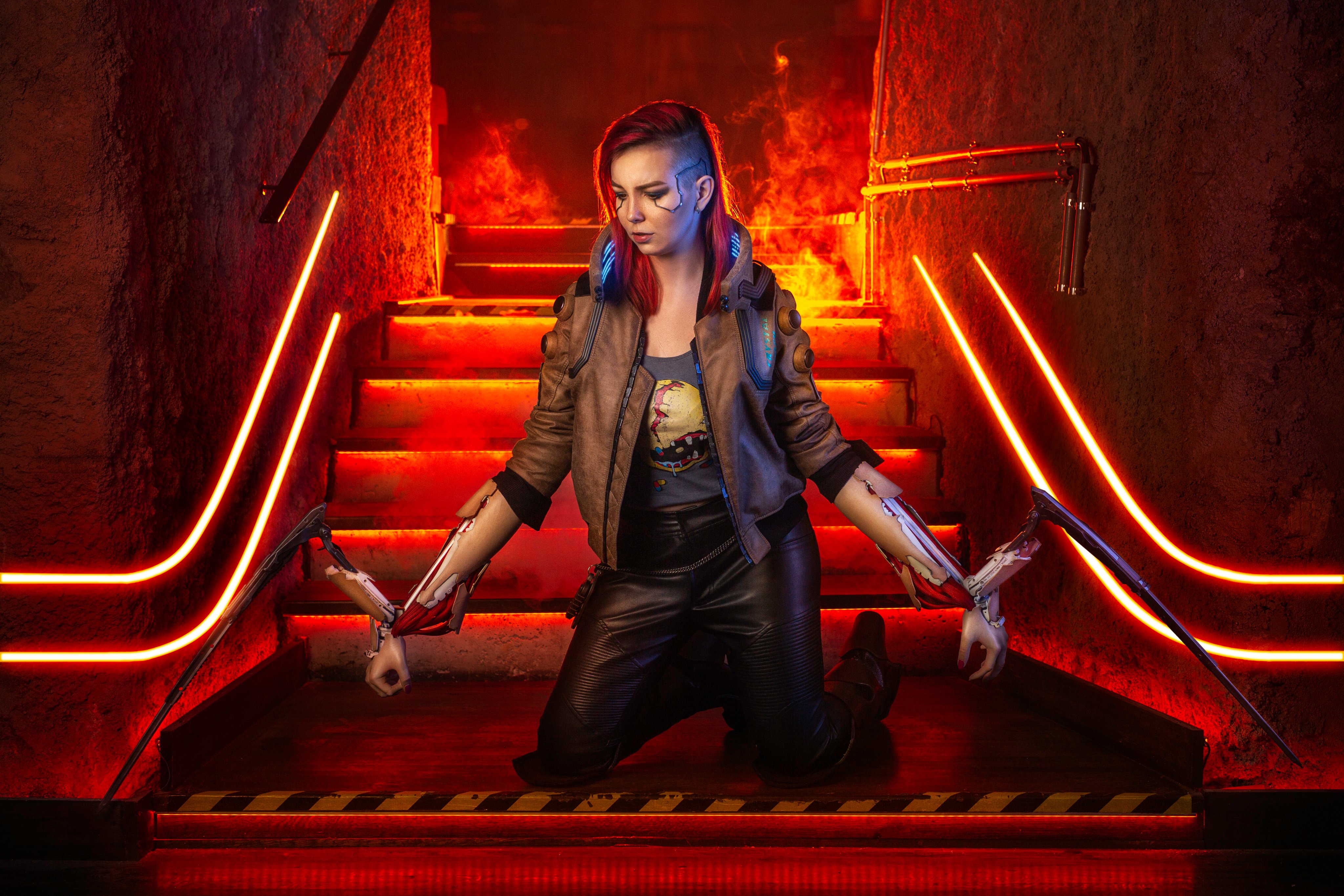 Laden Sie das Cyberpunk, Frauen, Rote Haare, Cosplay, Cyberpunk 2077-Bild kostenlos auf Ihren PC-Desktop herunter