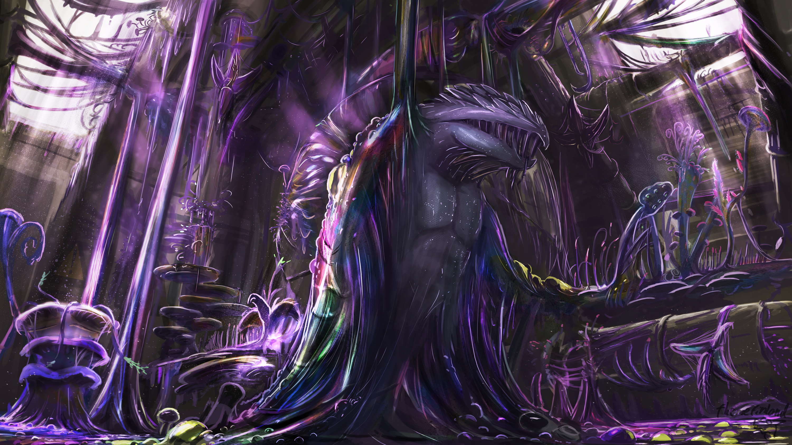 Download mobile wallpaper Fantasy, Dark, Purple, Creature, Creepy for free.