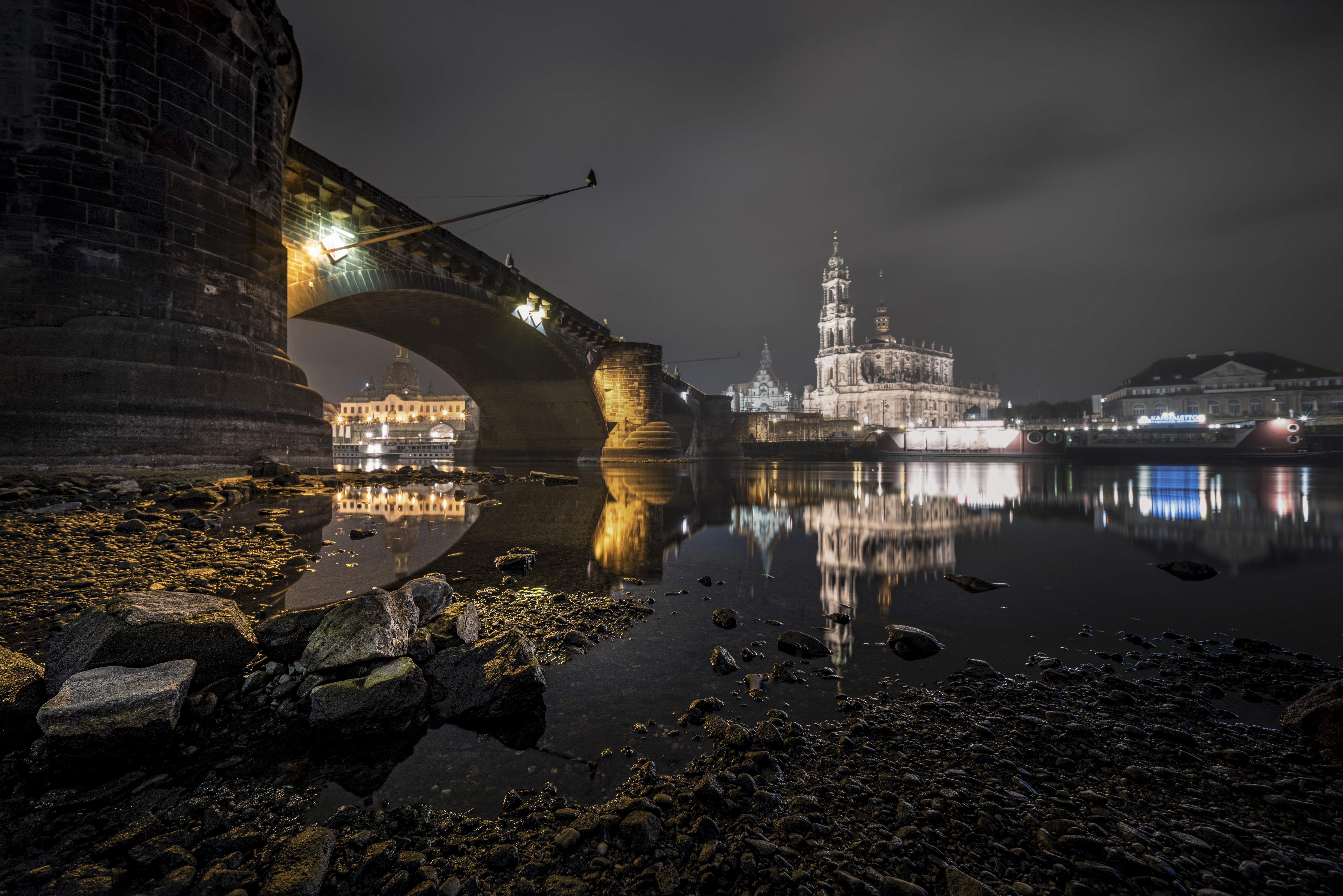 Download mobile wallpaper Cities, Night, Bridge, Church, Germany, Dresden, Man Made, Saxony for free.
