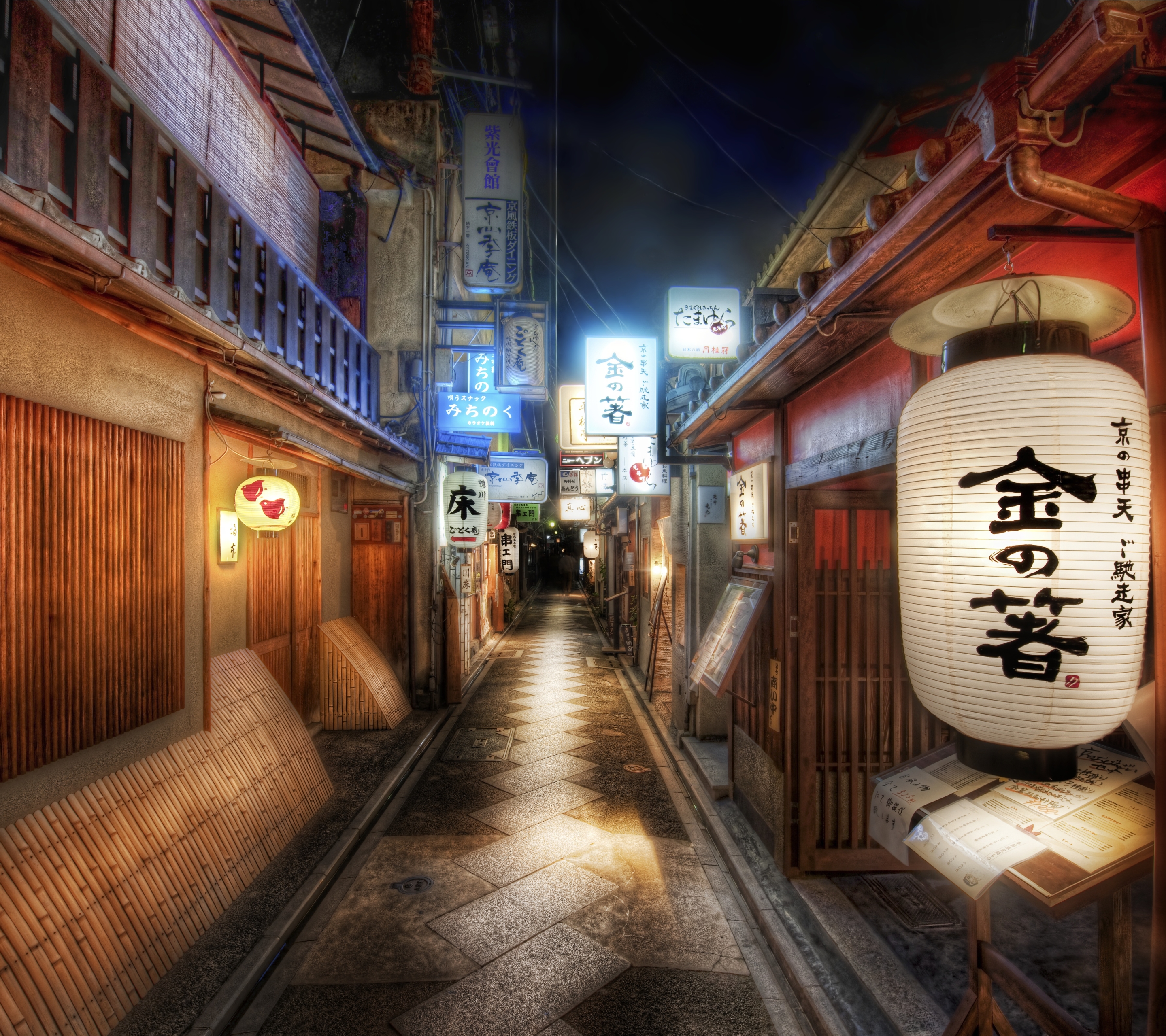 無料モバイル壁紙都市, 路地, 日本, 夜, 京都, マンメイド, 灯籠をダウンロードします。