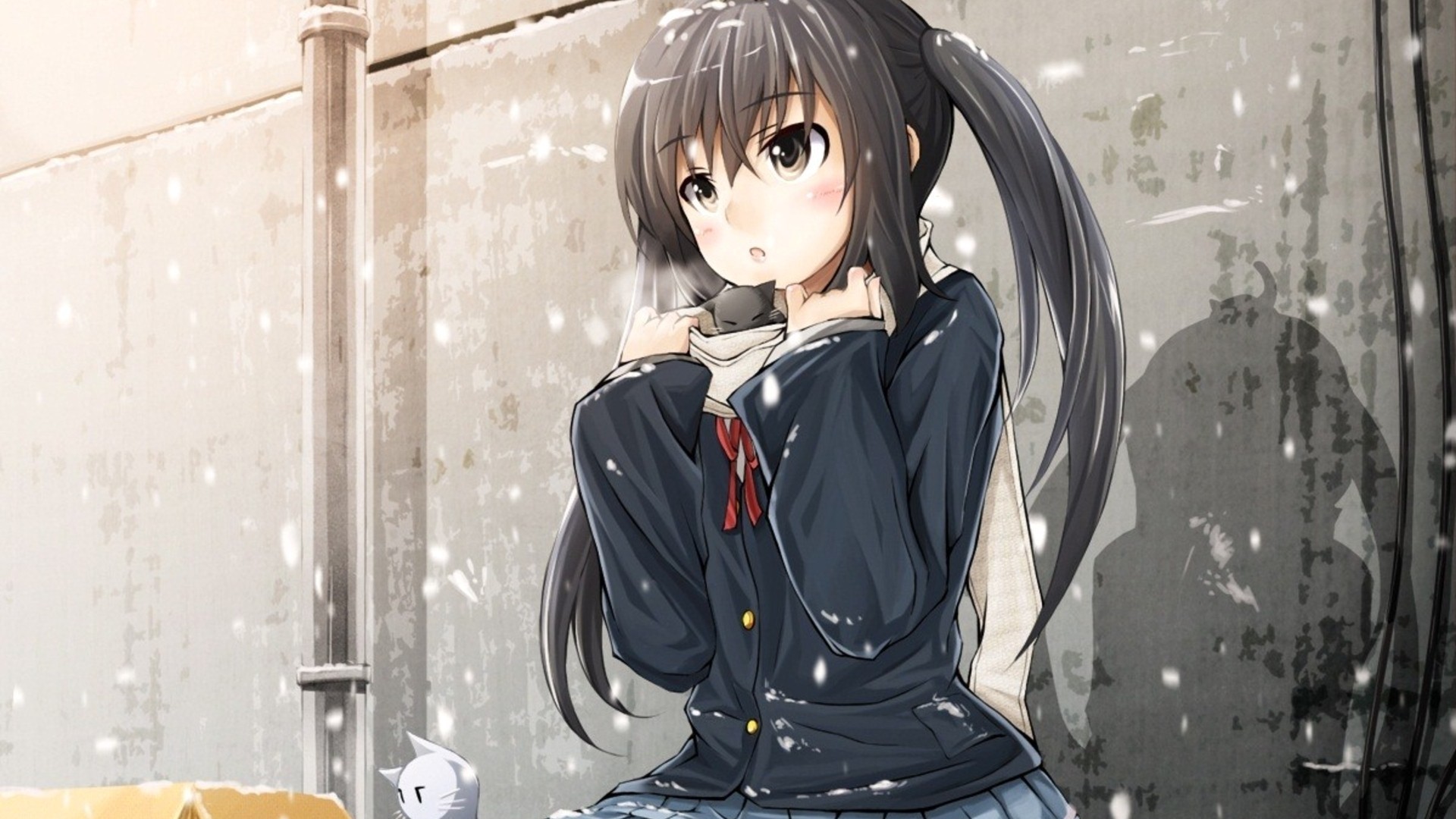 anime, k on!, azusa nakano, school uniform, snow
