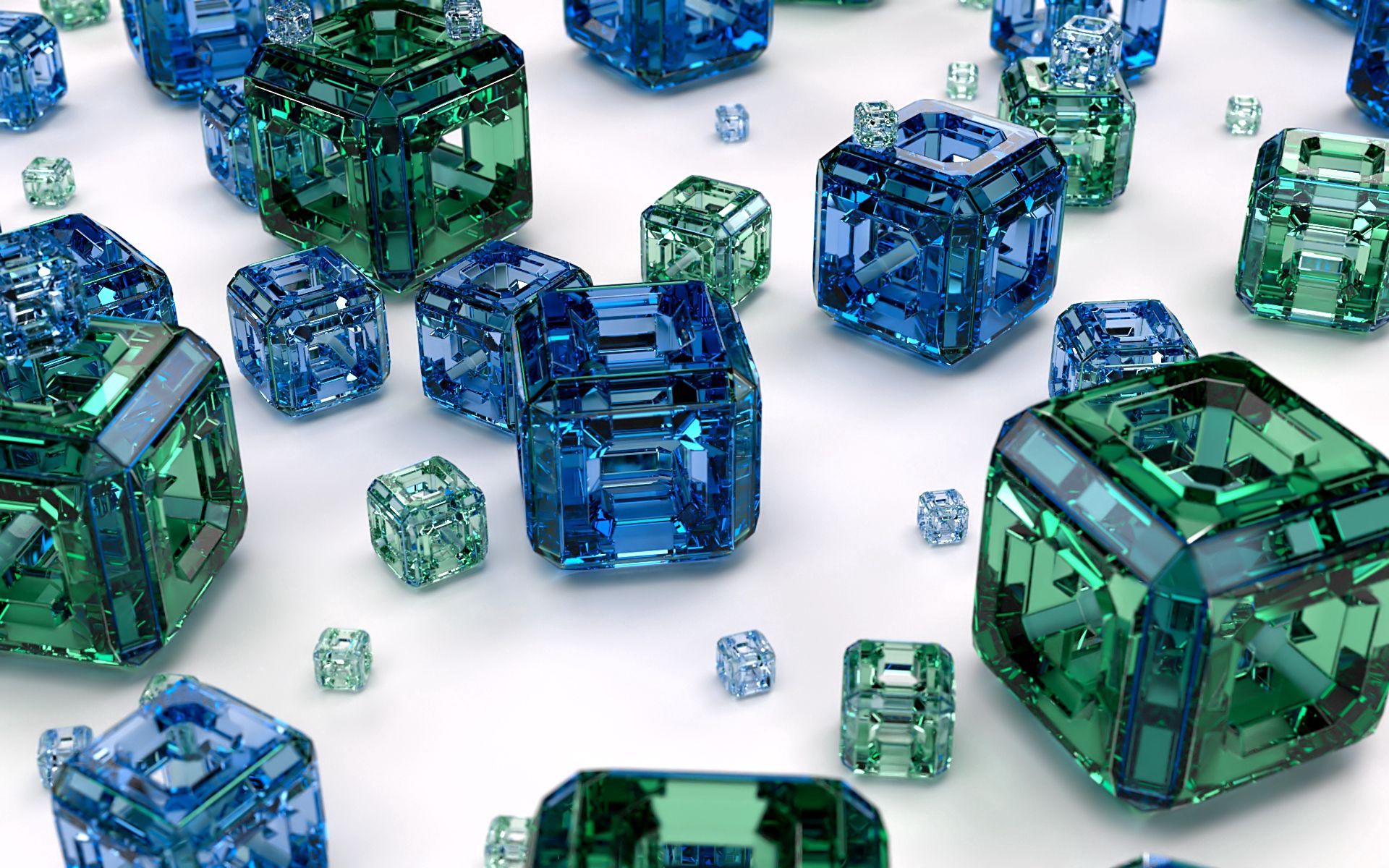 cubes, 3d, green, blue, glass Full HD