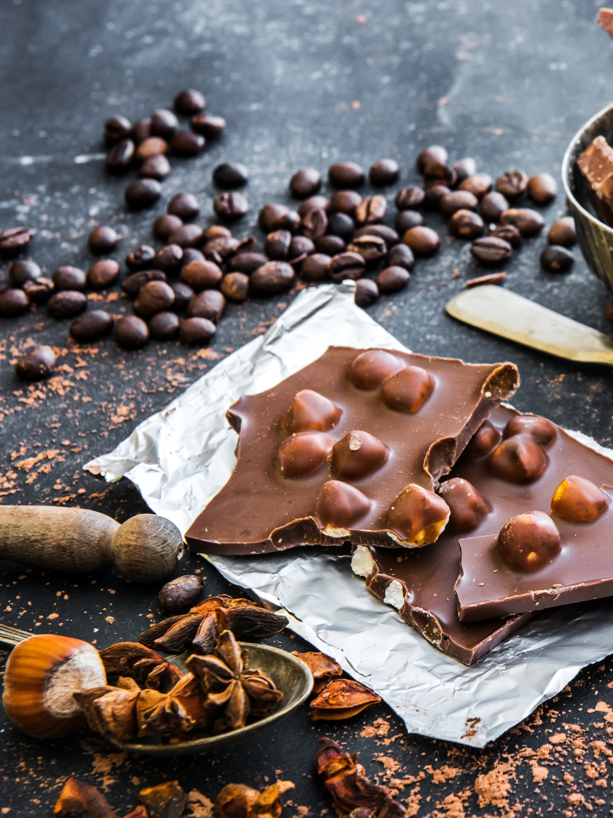 Download mobile wallpaper Food, Chocolate, Still Life, Cinnamon, Coffee Beans, Sugar, Star Anise for free.