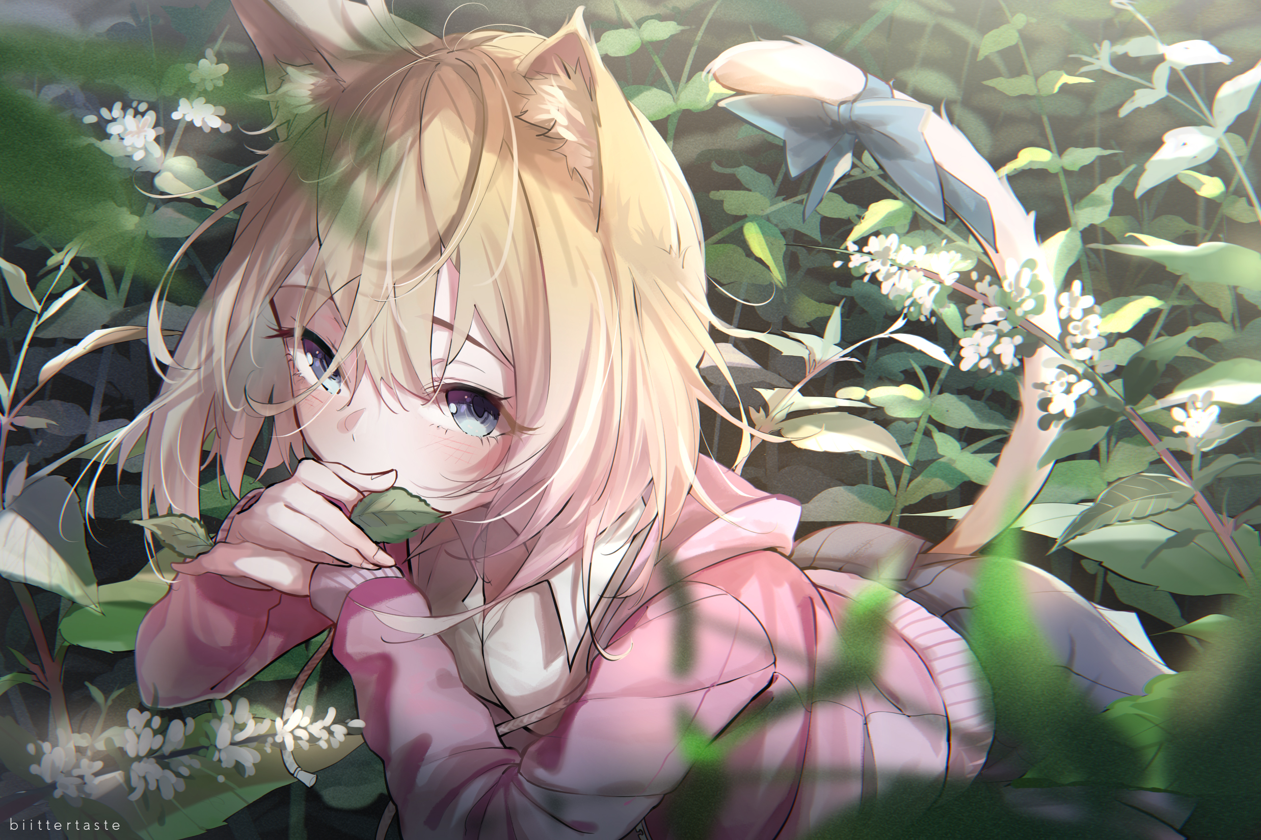 Free download wallpaper Anime, Blonde, Original, Aqua Eyes, Animal Ears on your PC desktop