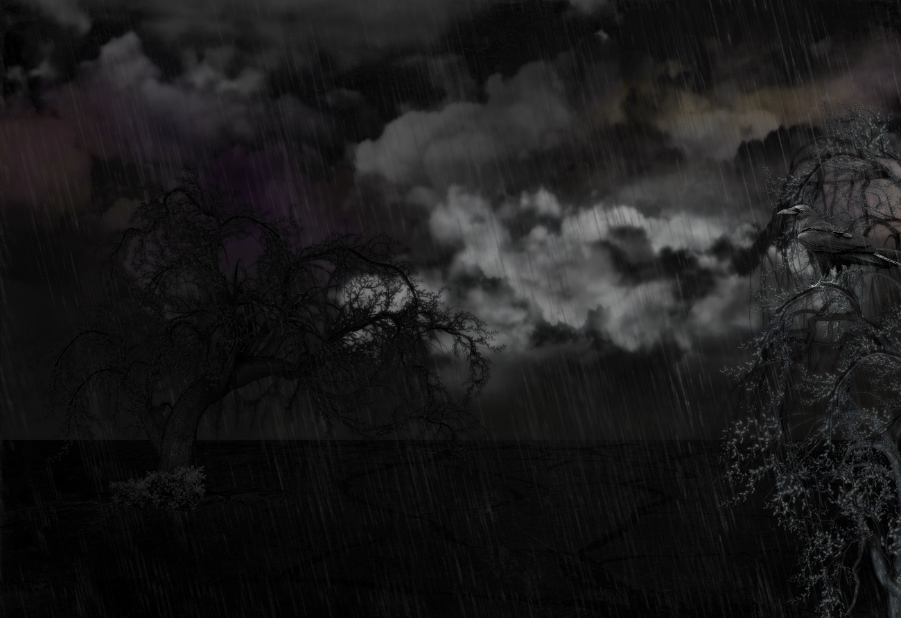 Free download wallpaper Landscape, Rain, Dark, Tree, Artistic, Cloud on your PC desktop