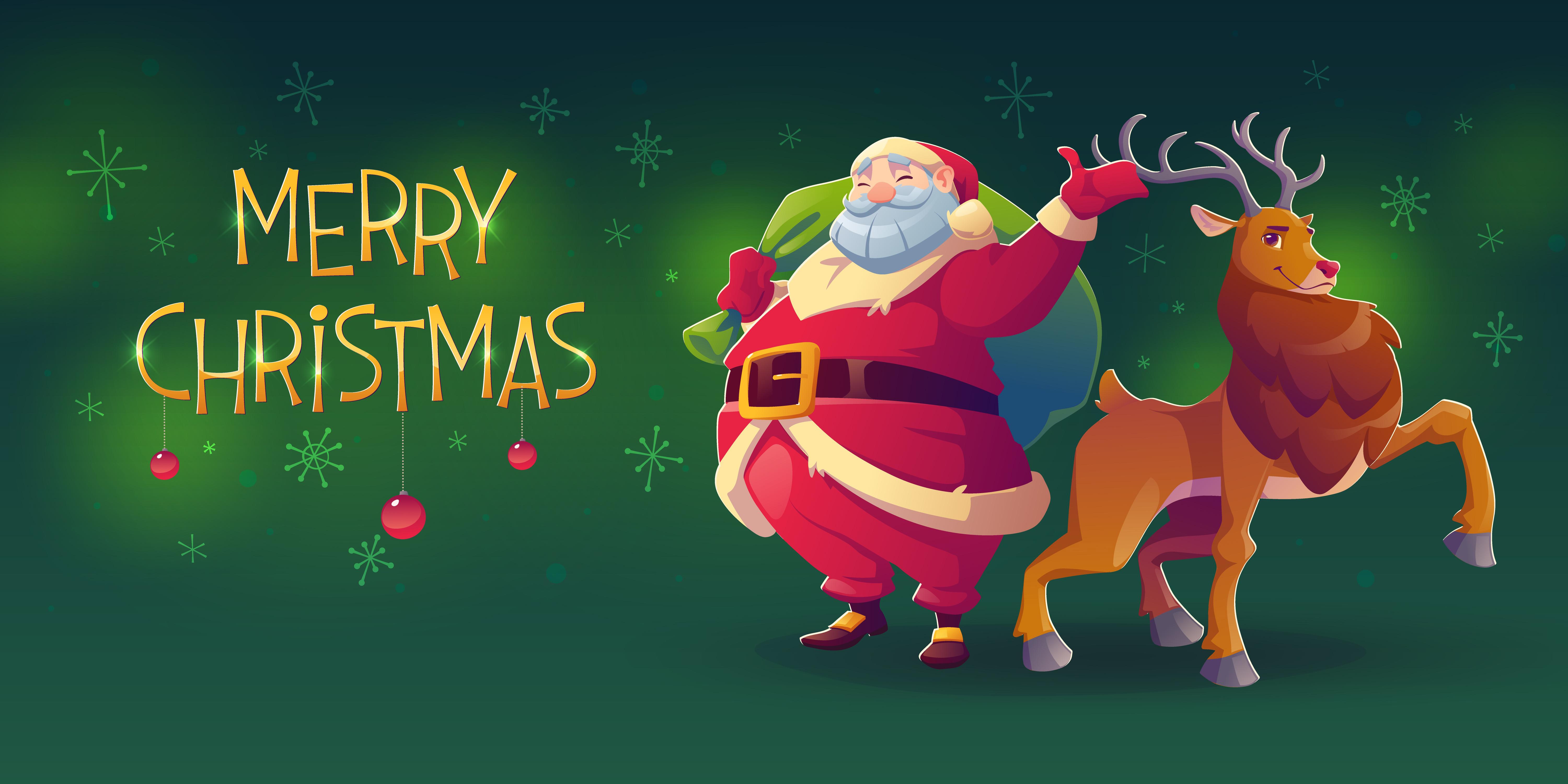 Laden Sie das Feiertage, Weihnachtsmann, Weihnachten, Hirsch, Frohe Weihnachten-Bild kostenlos auf Ihren PC-Desktop herunter