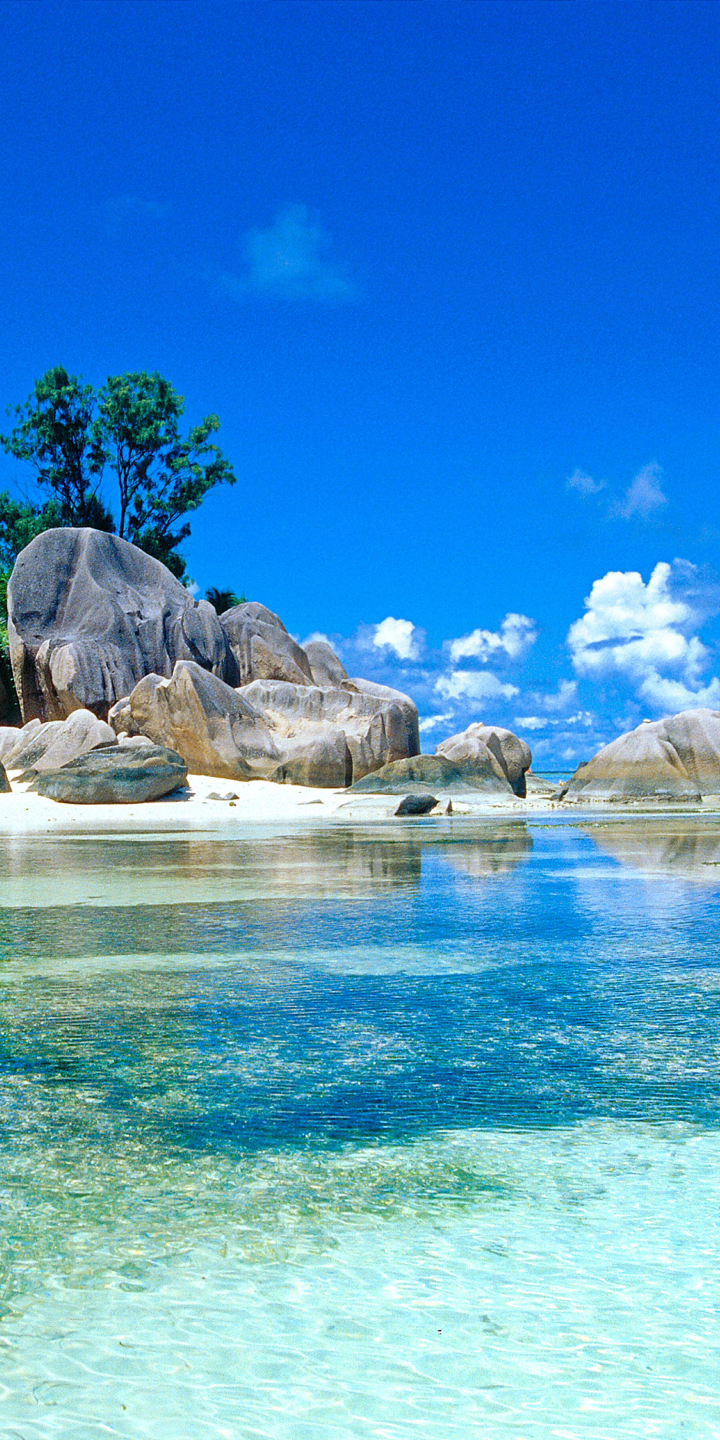 Download mobile wallpaper Earth, Lagoon, Tropical, Seychelles, Seashore, Seychelles Islands for free.