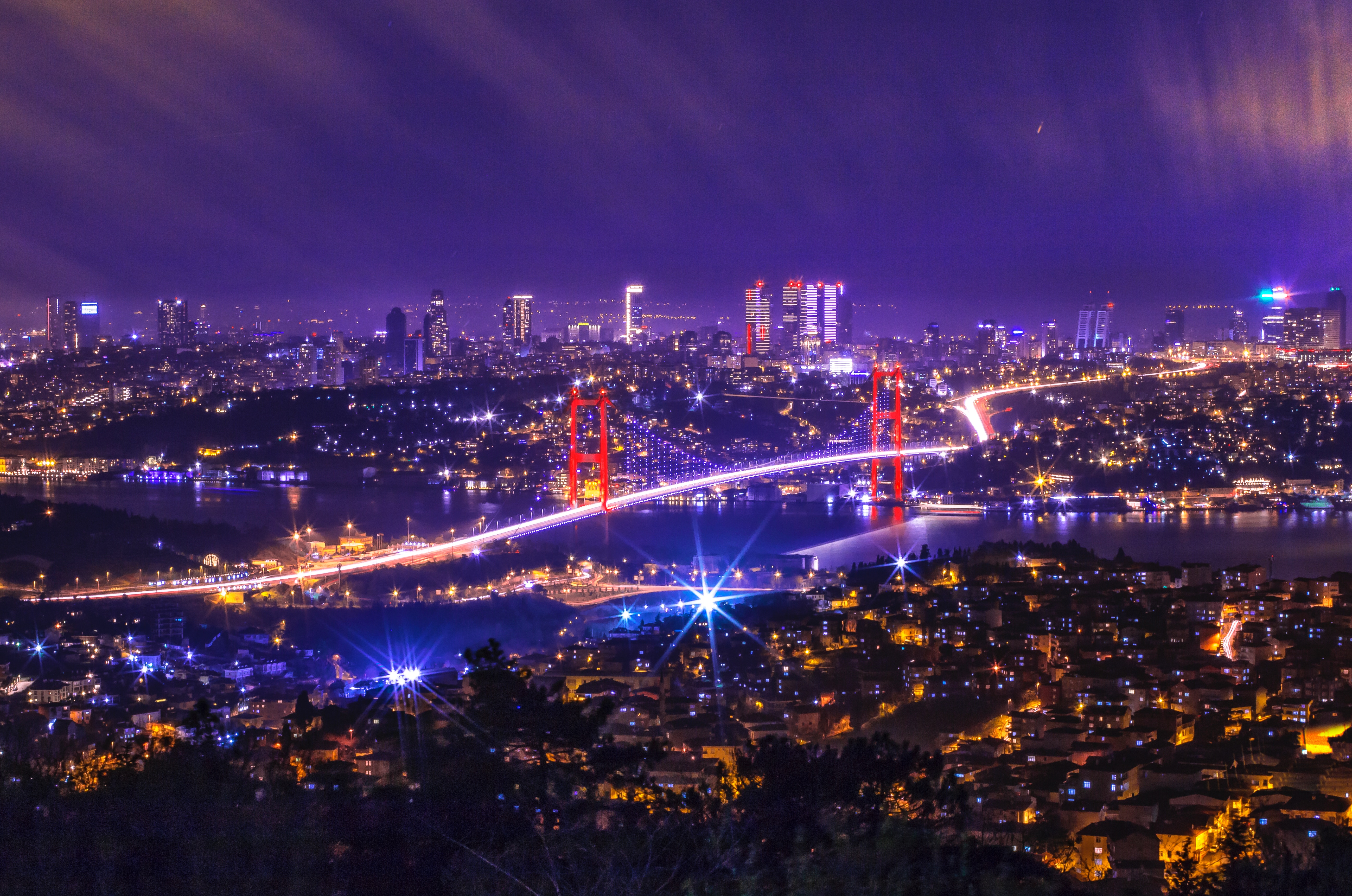 turkey, view from above, cities, night city, city lights, bridge