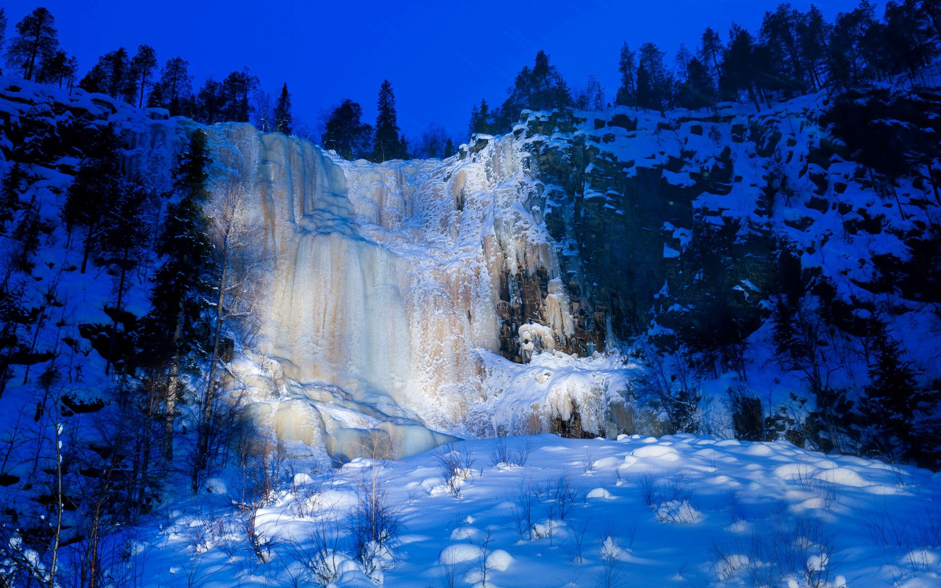 finland, earth, winter, frozen, waterfall