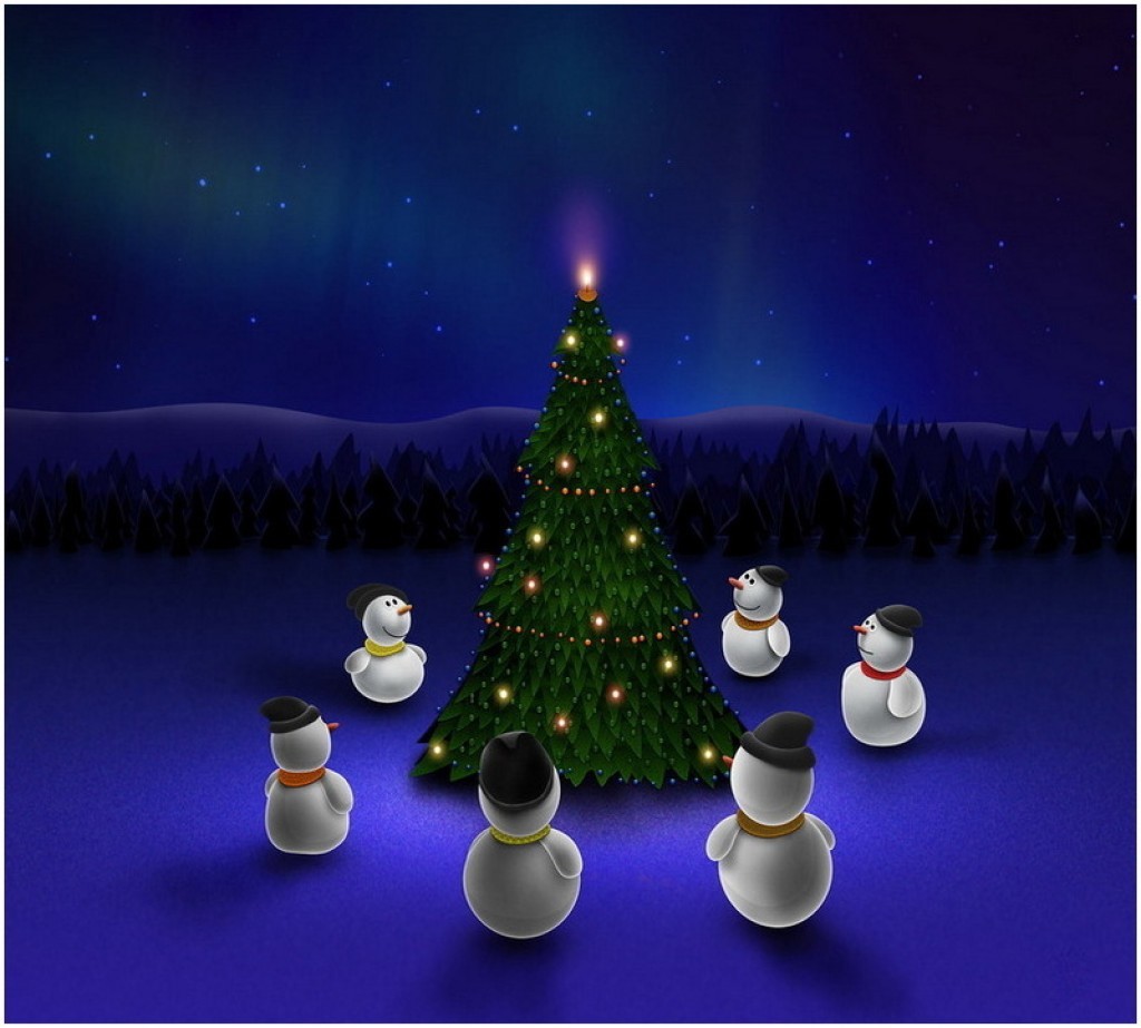 19994 скачать обои фон, снеговики, новый год (new year), елки, синие, праздники - заставки и картинки бесплатно