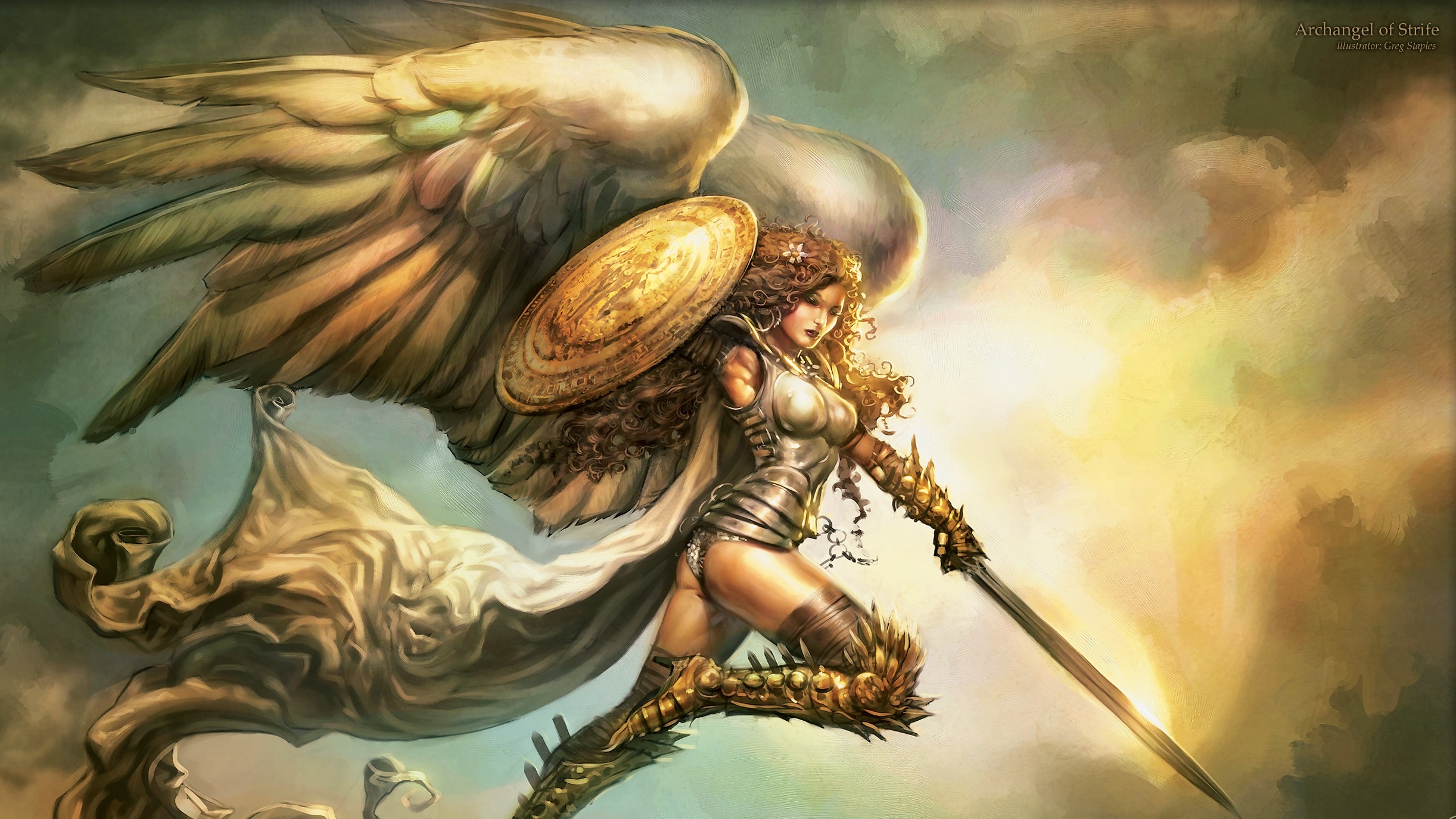 Download mobile wallpaper Fantasy, Shield, Wings, Angel, Sword, Women Warrior for free.