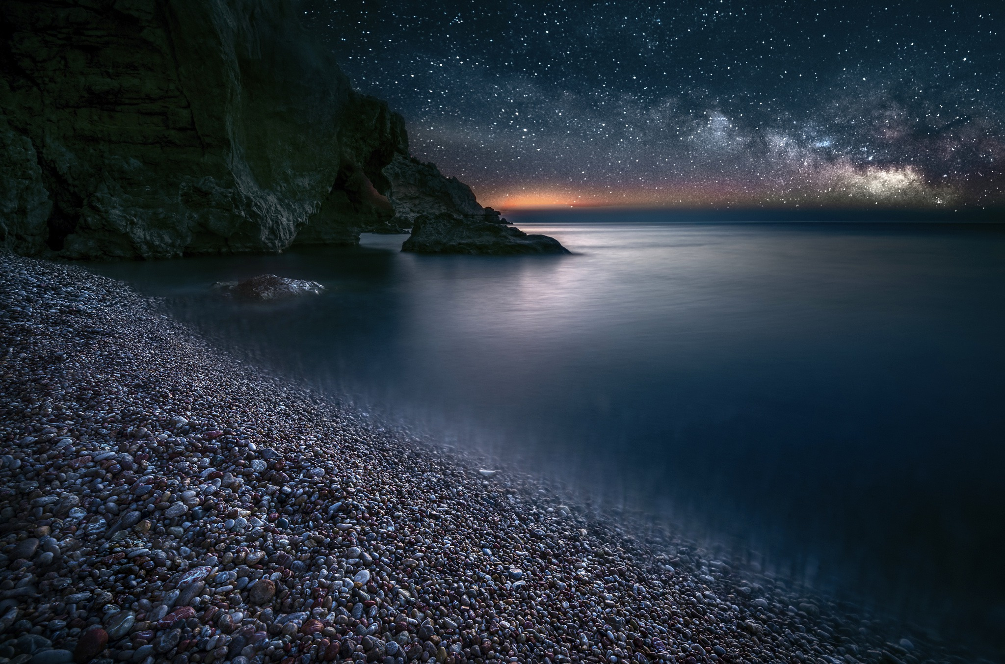 Laden Sie das Strand, Horizont, Ozean, Milchstraße, Nacht, Meer, Himmel, Erde/natur-Bild kostenlos auf Ihren PC-Desktop herunter