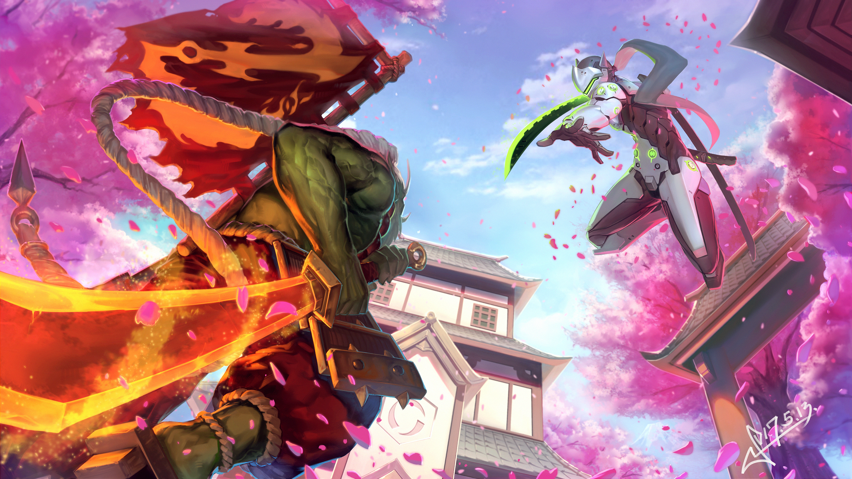 sakura, heroes of the storm, video game, overwatch, battle, genji (overwatch), samurai, sword Full HD