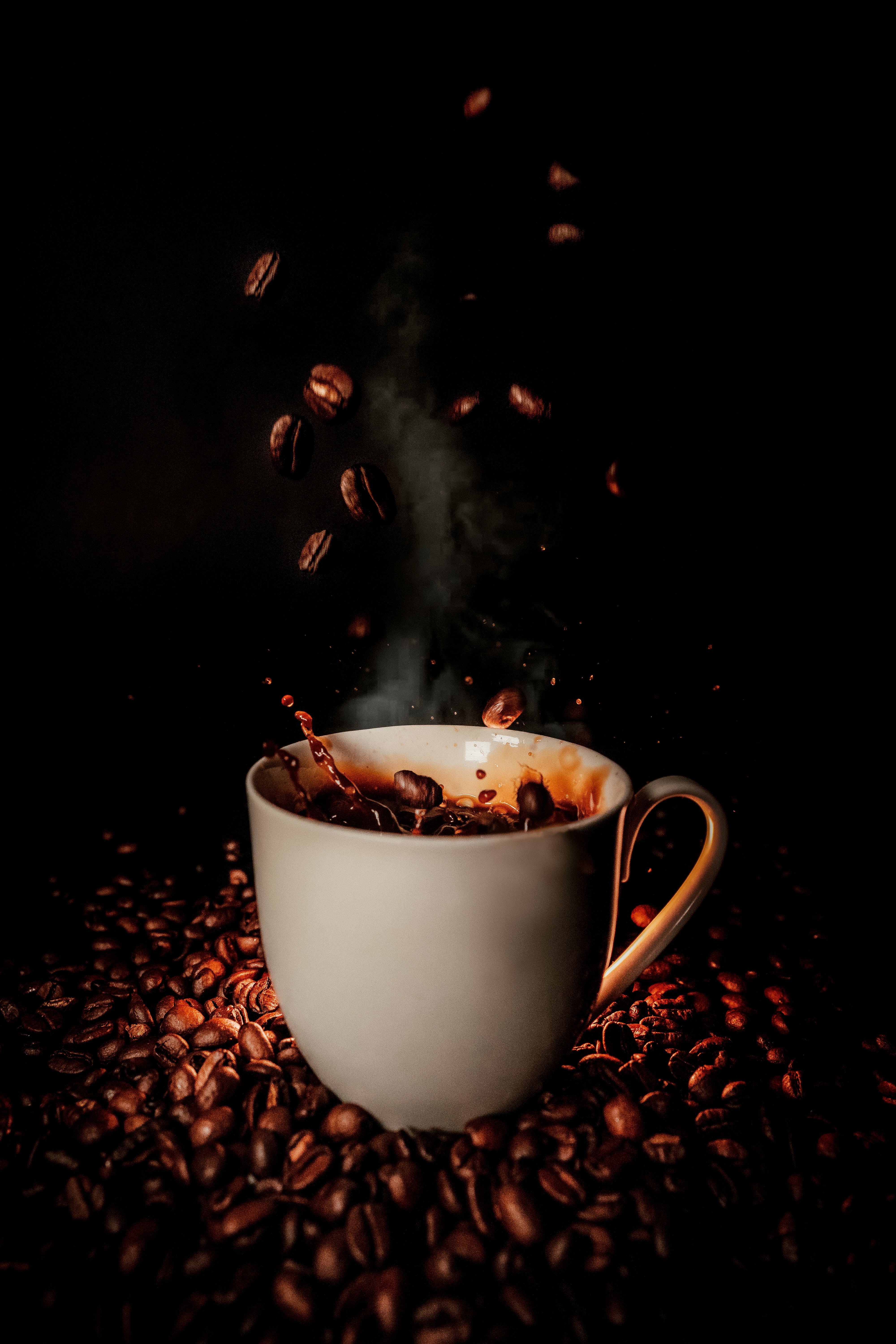 Free download wallpaper Food, Steam, Cup, Spray, Coffee Beans, Coffee on your PC desktop