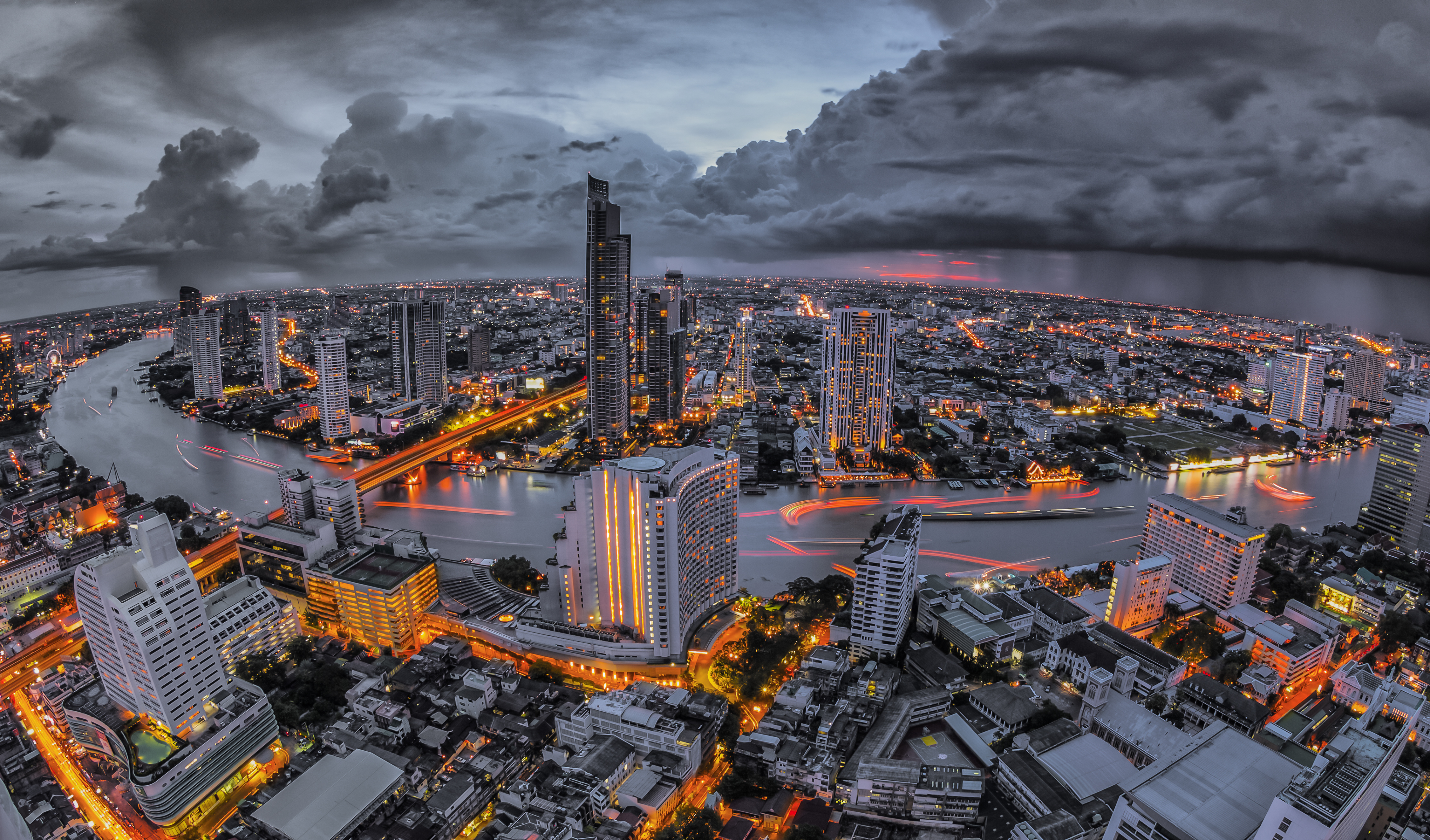 cities, skyscrapers, megalopolis, bangkok, view from above, night city, megapolis Full HD