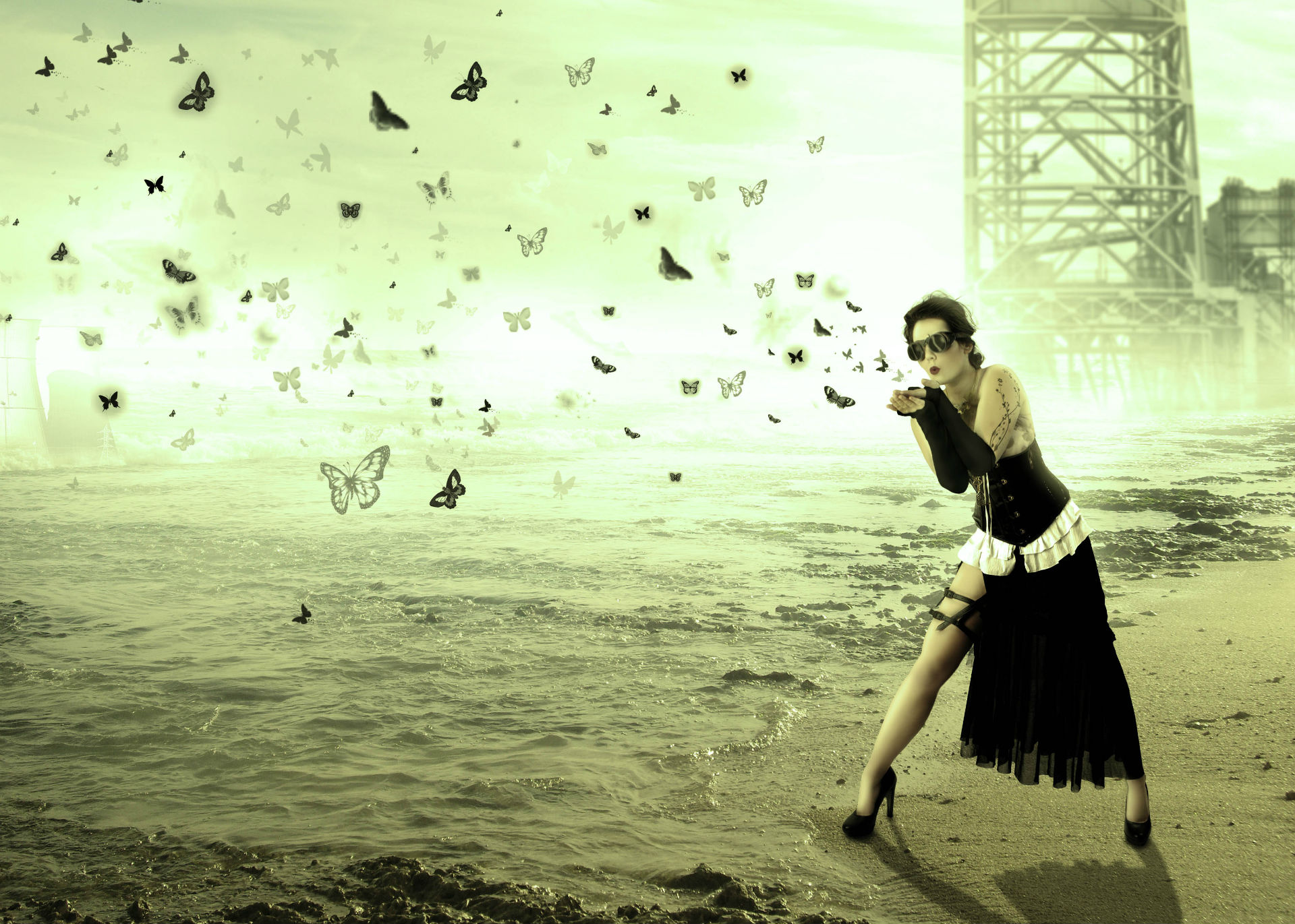 Download mobile wallpaper Gothic, Dark, Butterfly, Women for free.