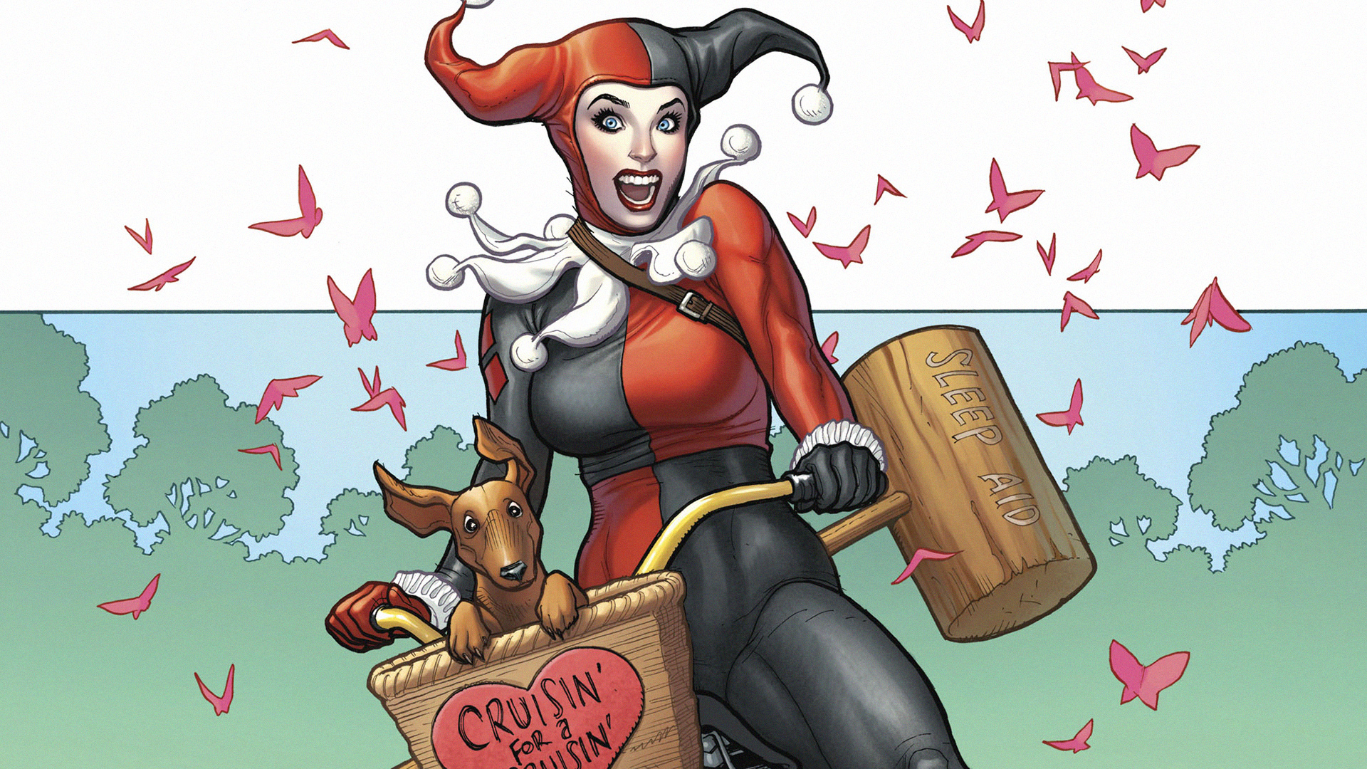 Handy-Wallpaper Hund, Comics, Harley Quinn kostenlos herunterladen.