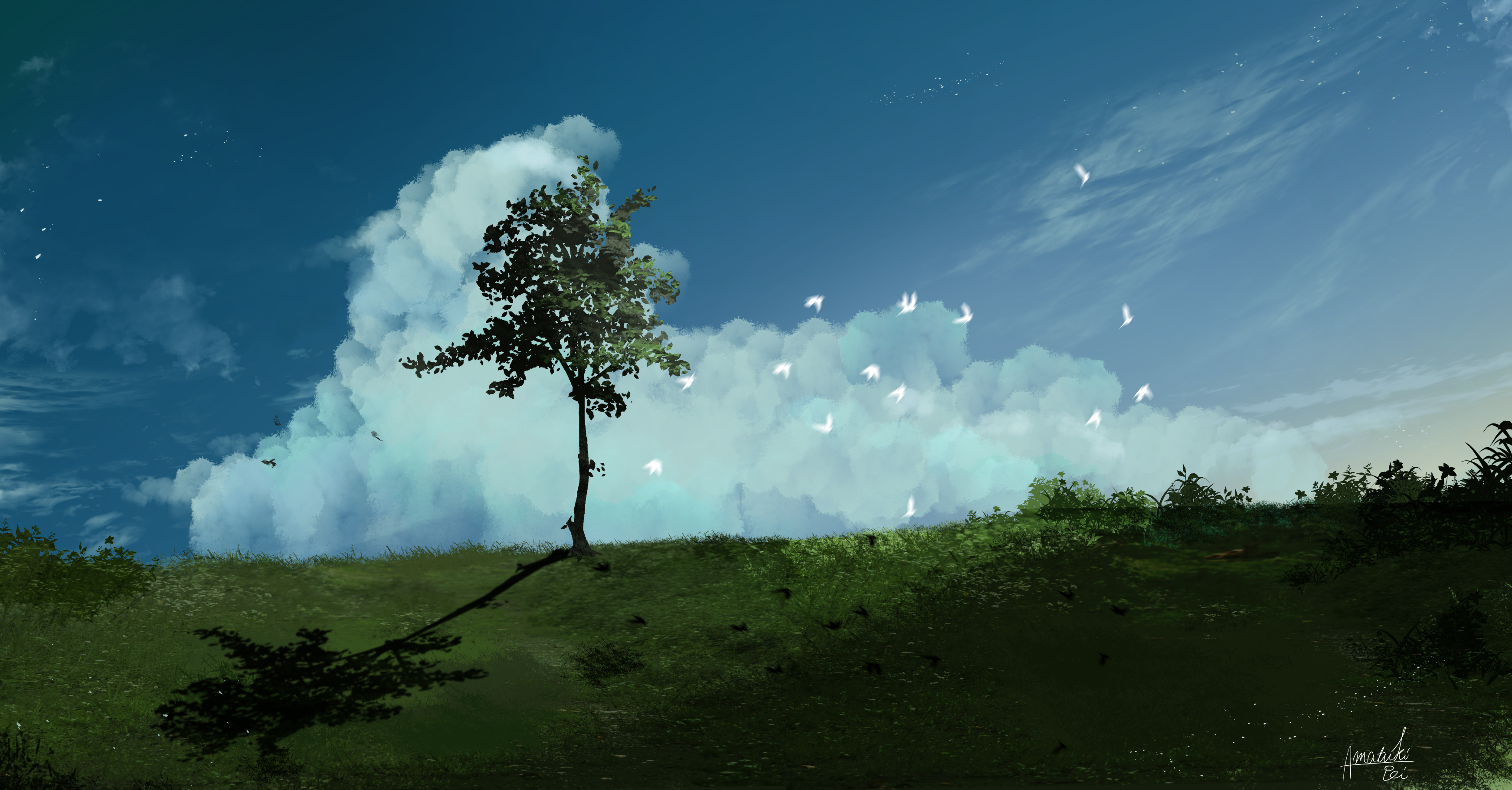 無料モバイル壁紙風景, 鳥, 木, アニメをダウンロードします。