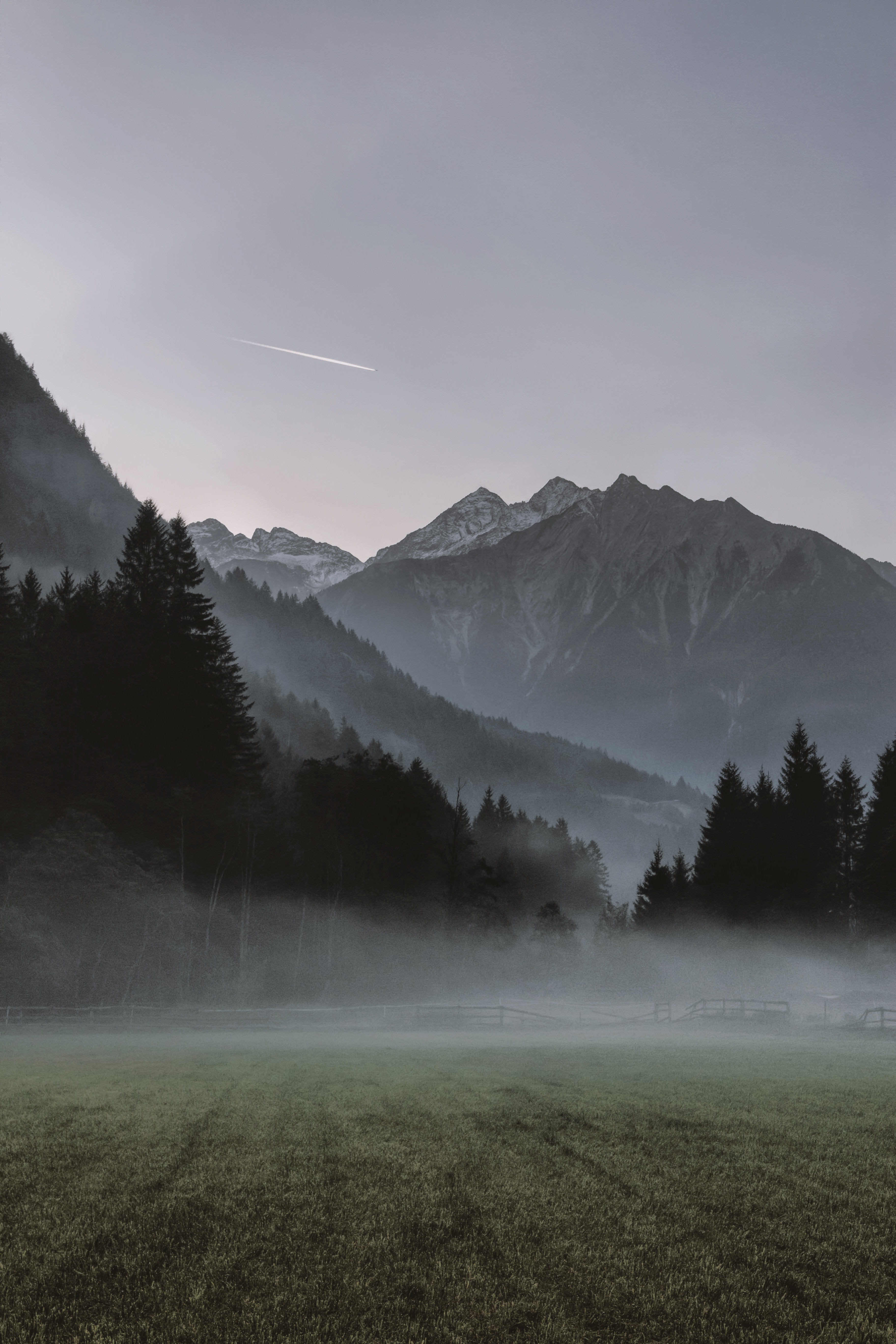 Download mobile wallpaper Trees, Fog, Nature, Mountains for free.