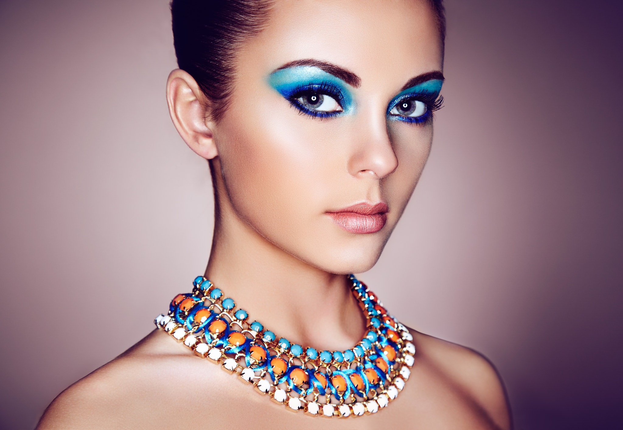 Download mobile wallpaper Jewelry, Face, Women, Makeup, Blue Eyes for free.