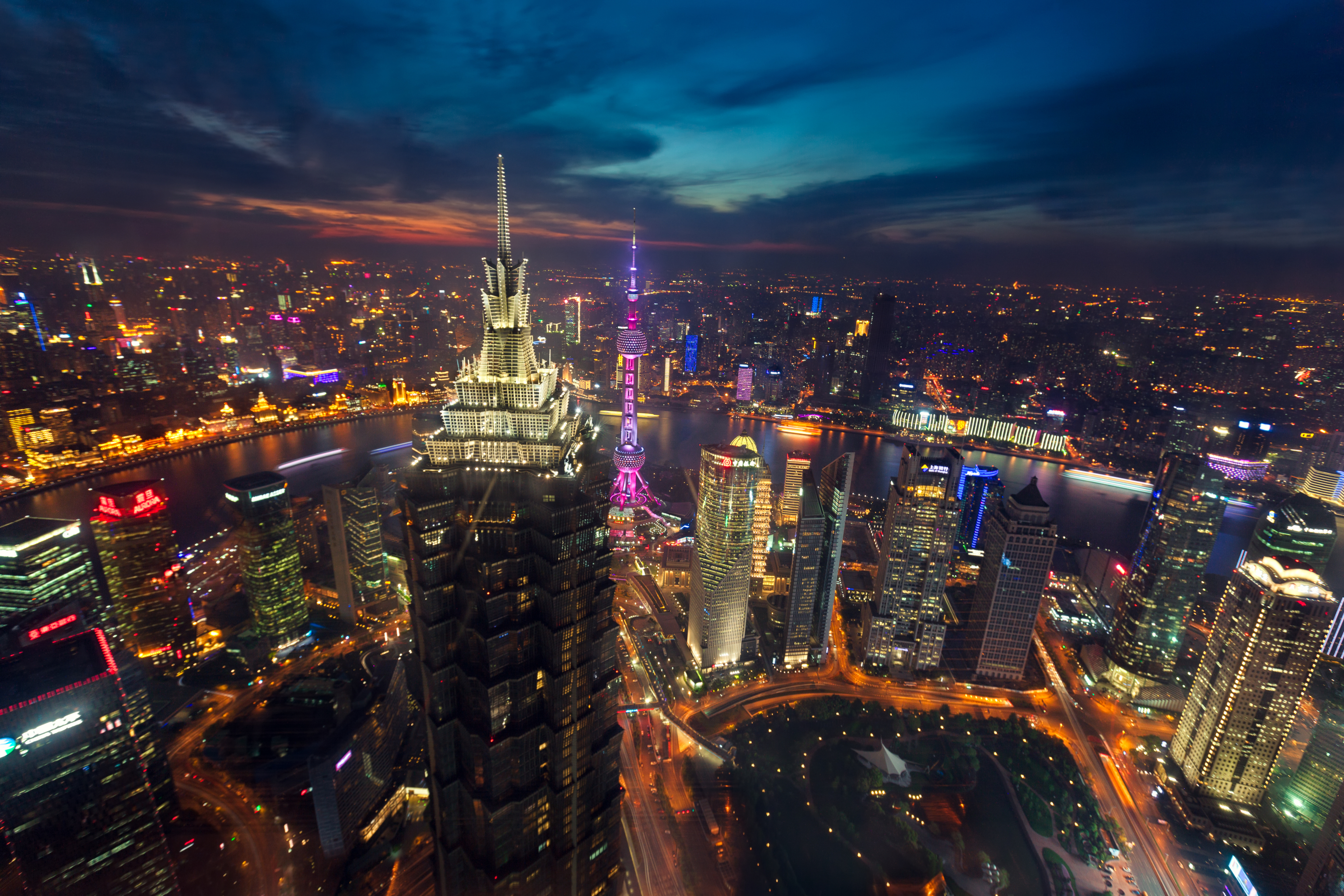無料モバイル壁紙都市, 中国, 上海, 夜, 建築, マンメイド, 空中をダウンロードします。