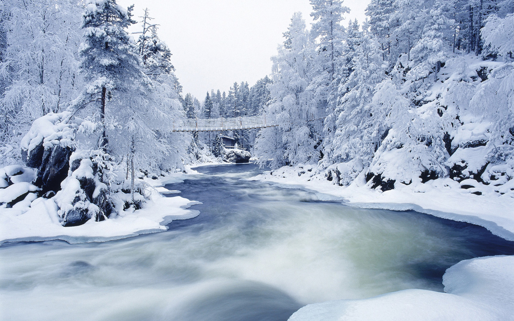 Download mobile wallpaper River, Snow, Winter, Earth for free.